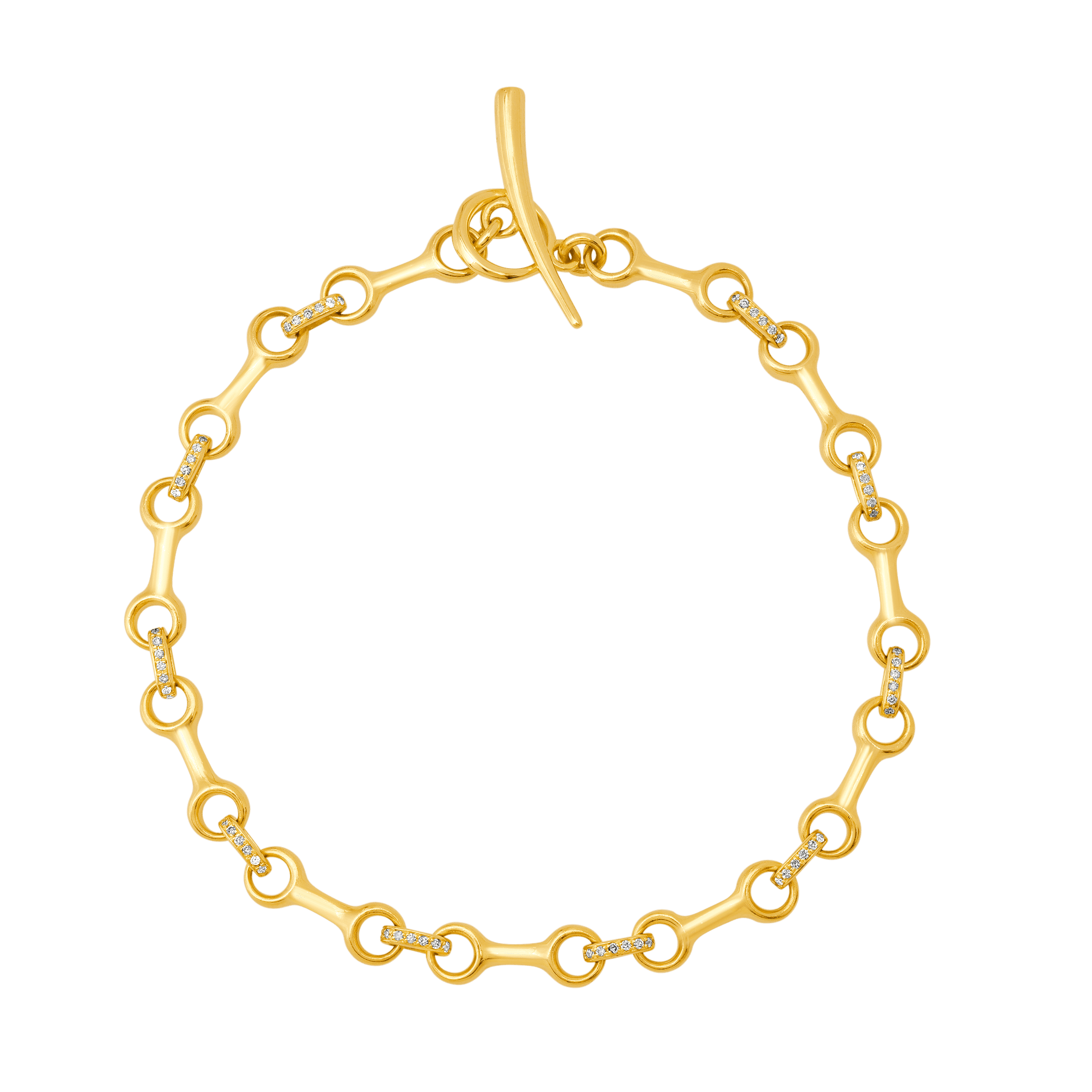 This luxury gold Double Beam Chain Bracelet in 14K yellow gold features a sparkling pave diamond connector, uniting beams for a striking, elegant look - Gabriela Artigas