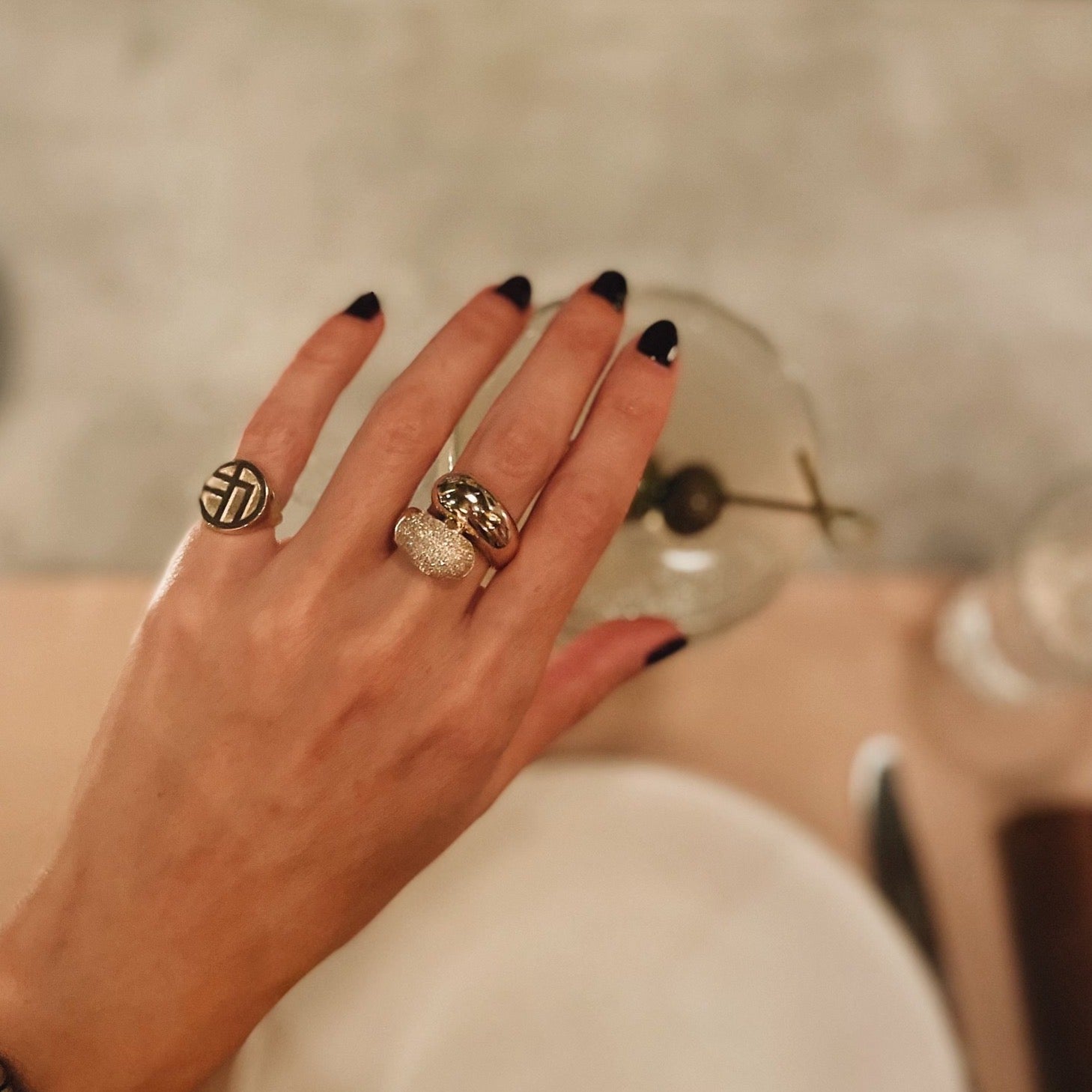 Double Apse Ring with One Side White Pavé Diamonds - Gabriela Artigas