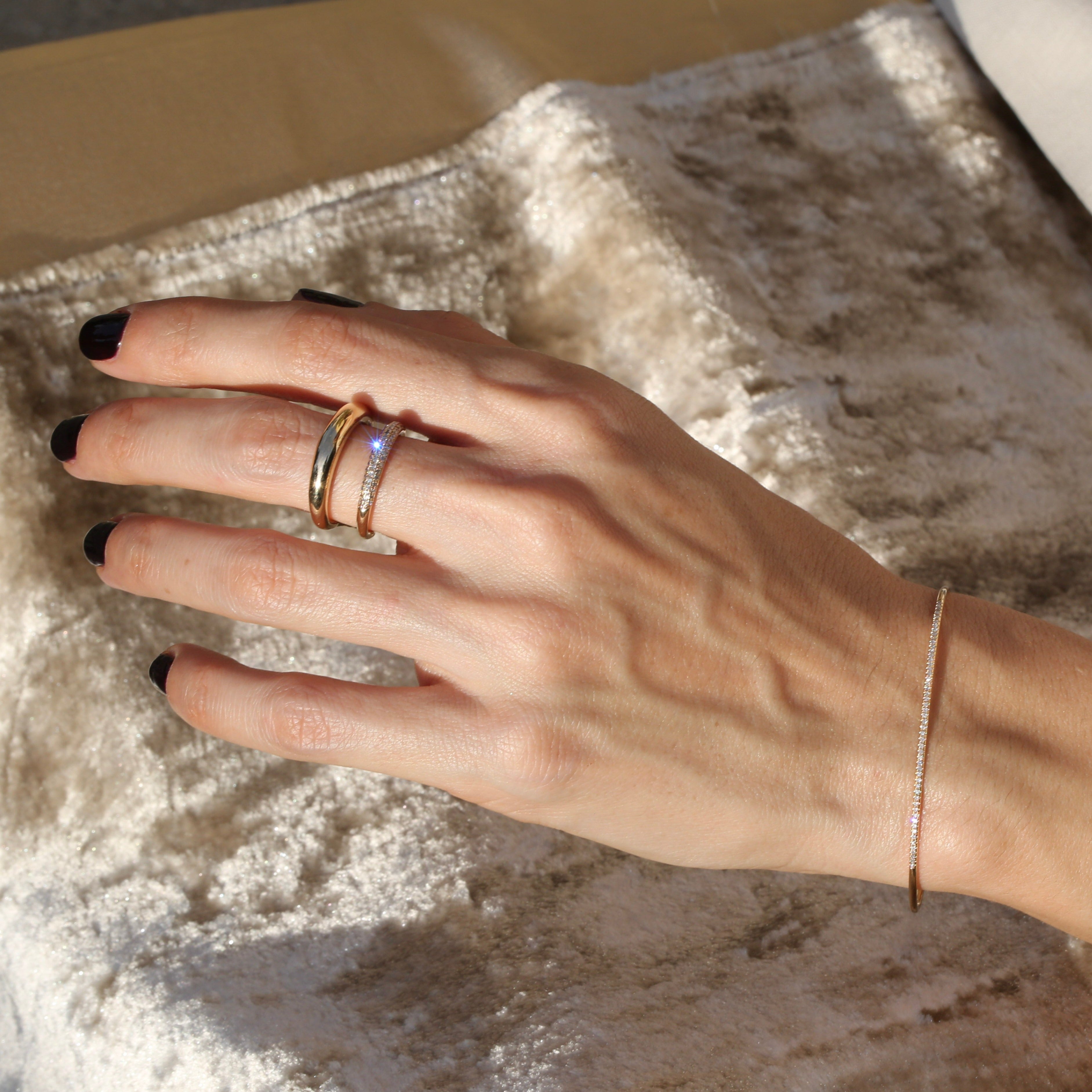 Stunning gold vermeil Axis cuff featuring a radiant row of white pavé diamonds - Gabriela Artigas