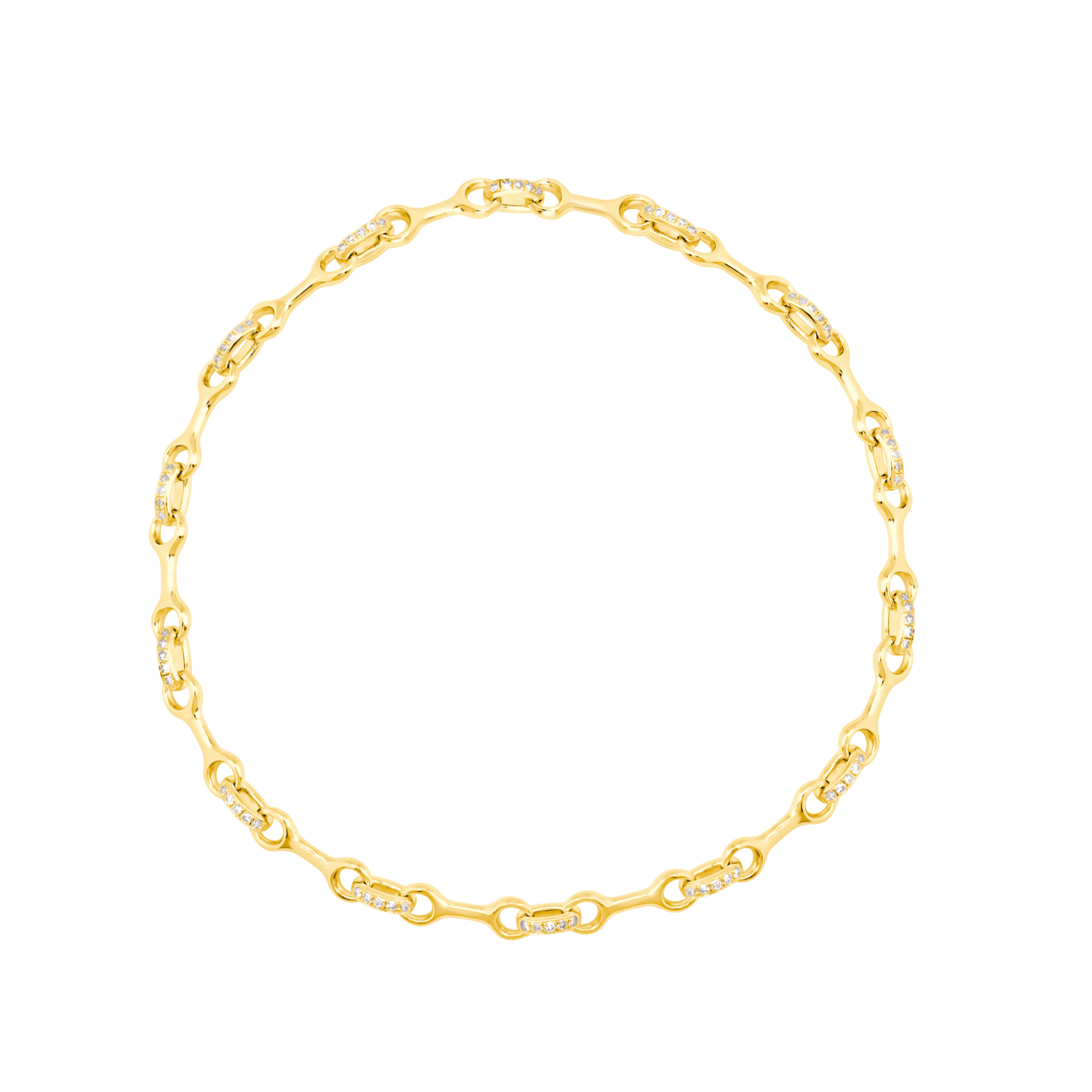 Gabriela Artigas & Co Small Double Beam Chain Bracelet with Pavé Connectors — solid 14K yellow gold and white diamond pavé — white background