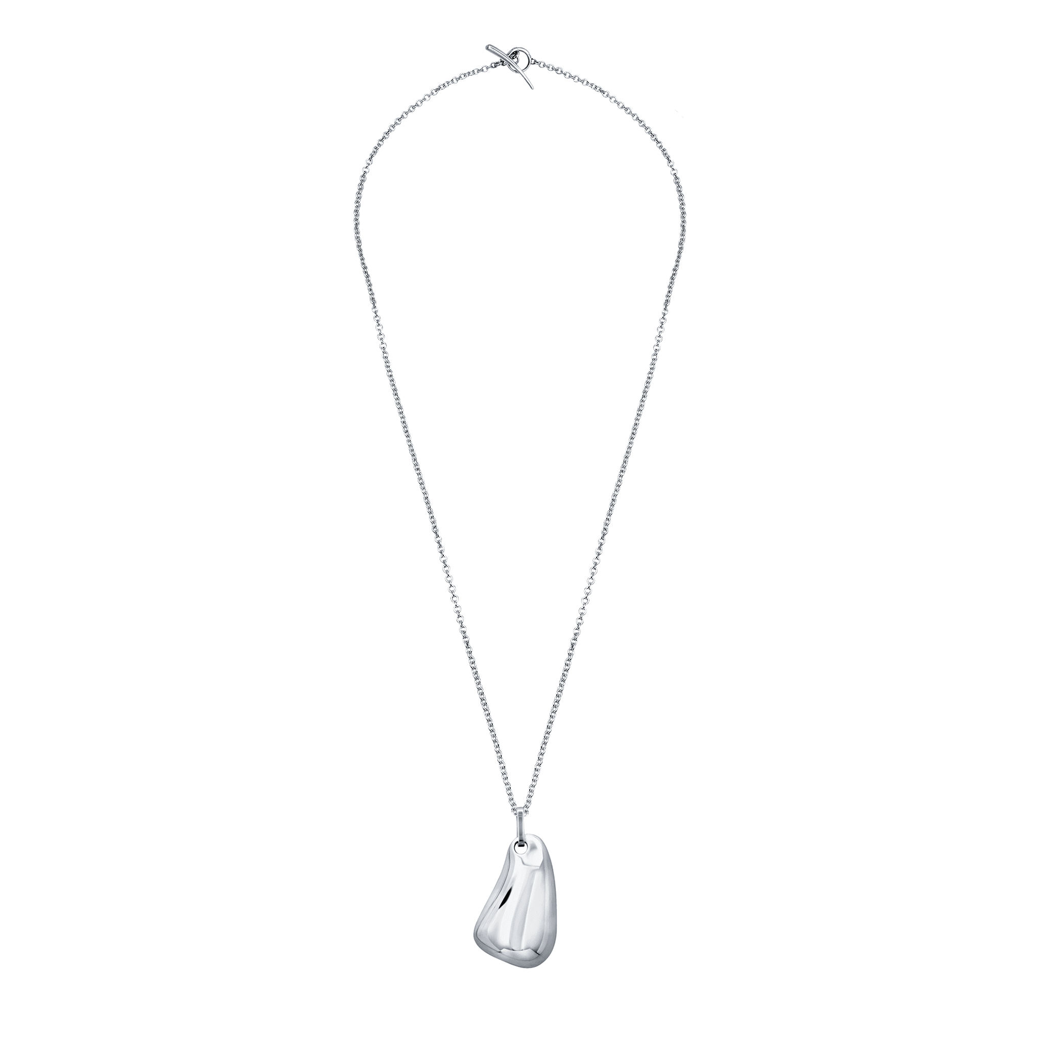 Minimalist Balloon Pendant Necklace in sterling silver, with organic shapes and a structured silhouette, hanging from a thin tusk-locked chain - Gabriela Artigas