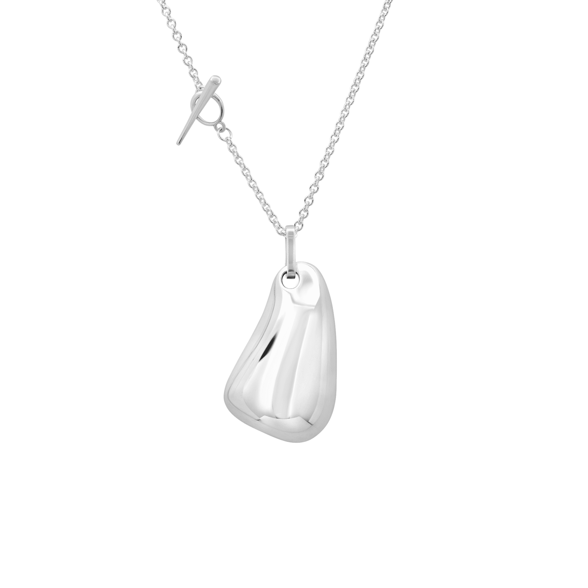 Sterling silver Balloon Pendant Necklace, blending fluid organic shapes with a structured frame, hung on a thin chain with a bold tusk lock - Gabriela Artigas