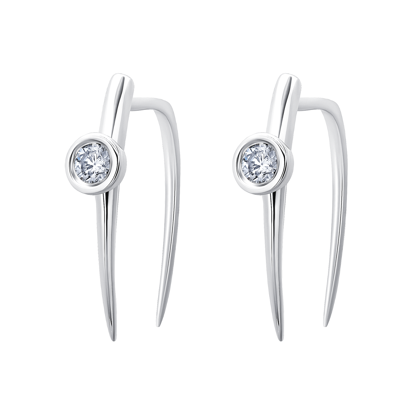 Silver gold tusk shaped pull-through earrings with a front diamond placement - Gabriela Artigas