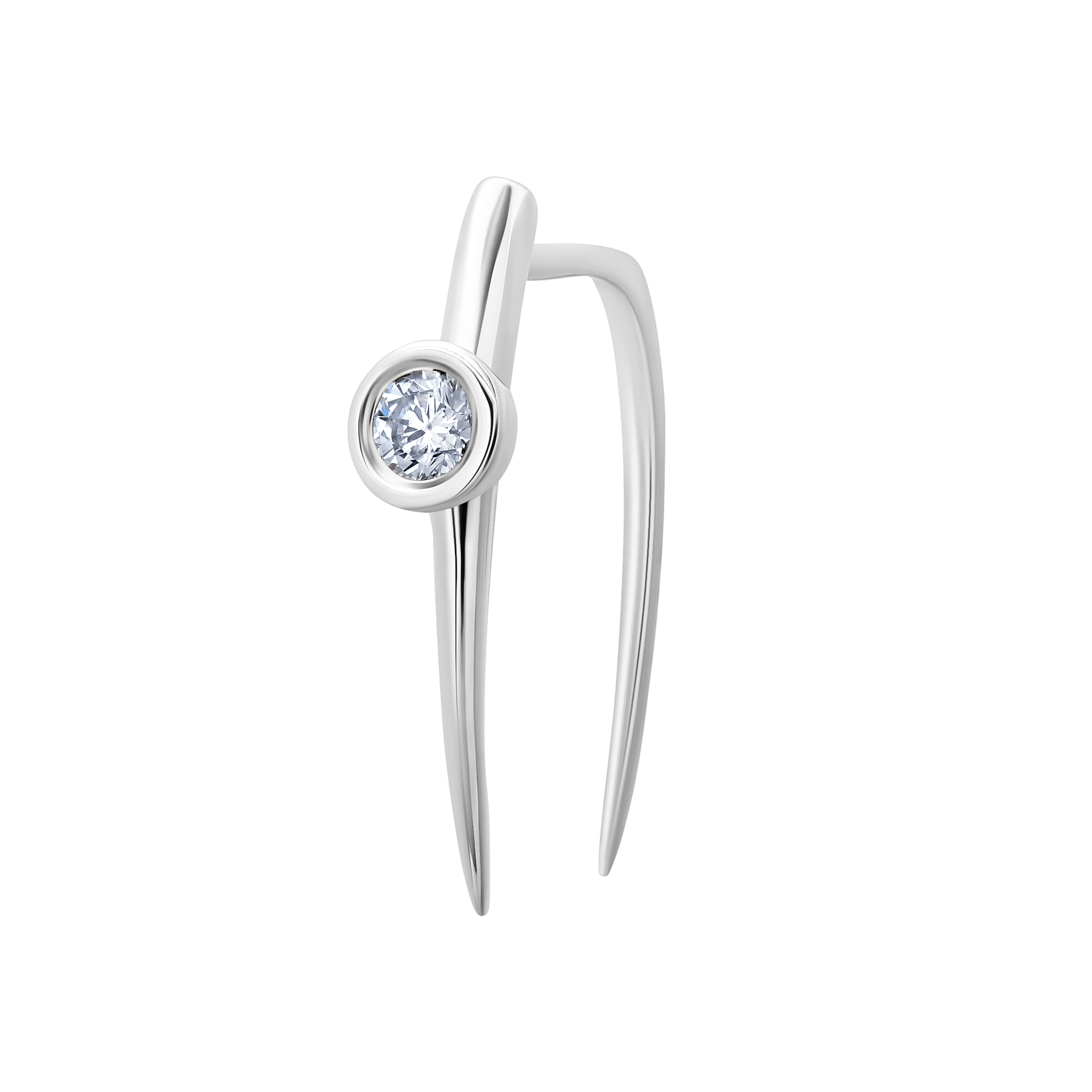 White gold pull-through tusk earrings with a diamond positioned at the front - Gabriela Artigas