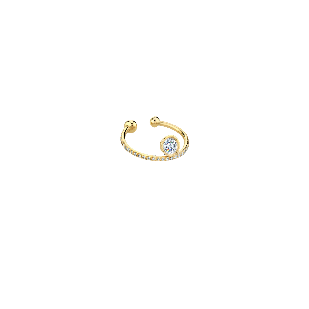 Vermeil gold disc ear cuff adorned with a floating diamond and pavé white diamonds- Gabriela Artigas