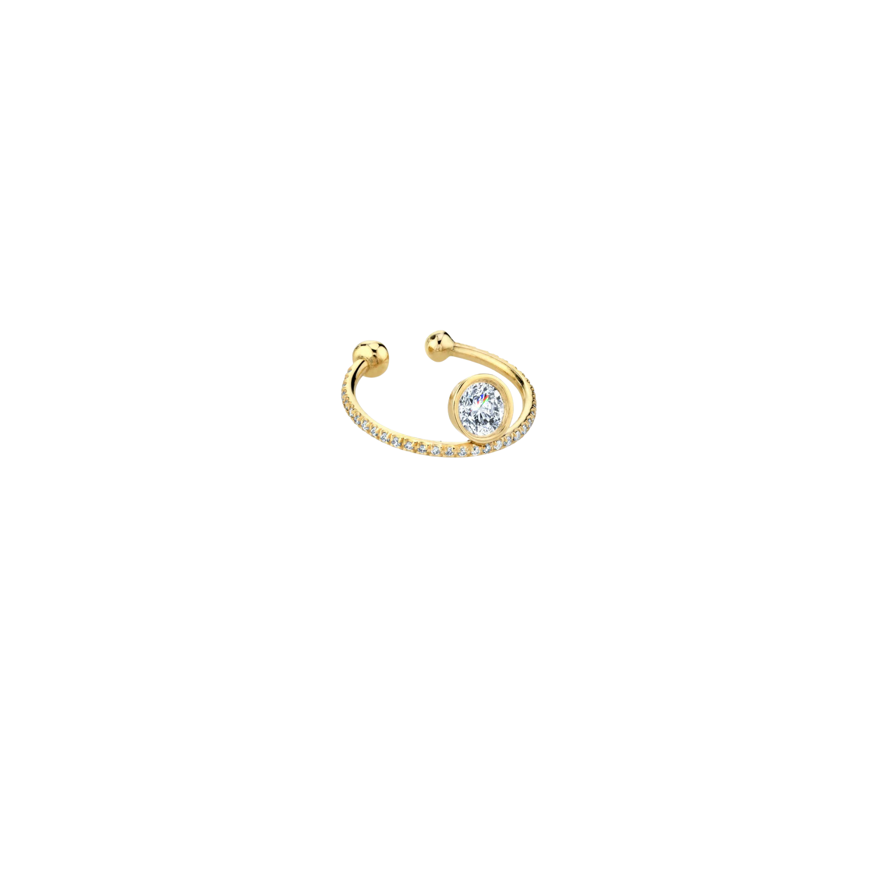 Vermeil gold disc ear cuff featuring a floating diamond and pavé white diamonds, presenting a luxurious design- Gabriela Artigas