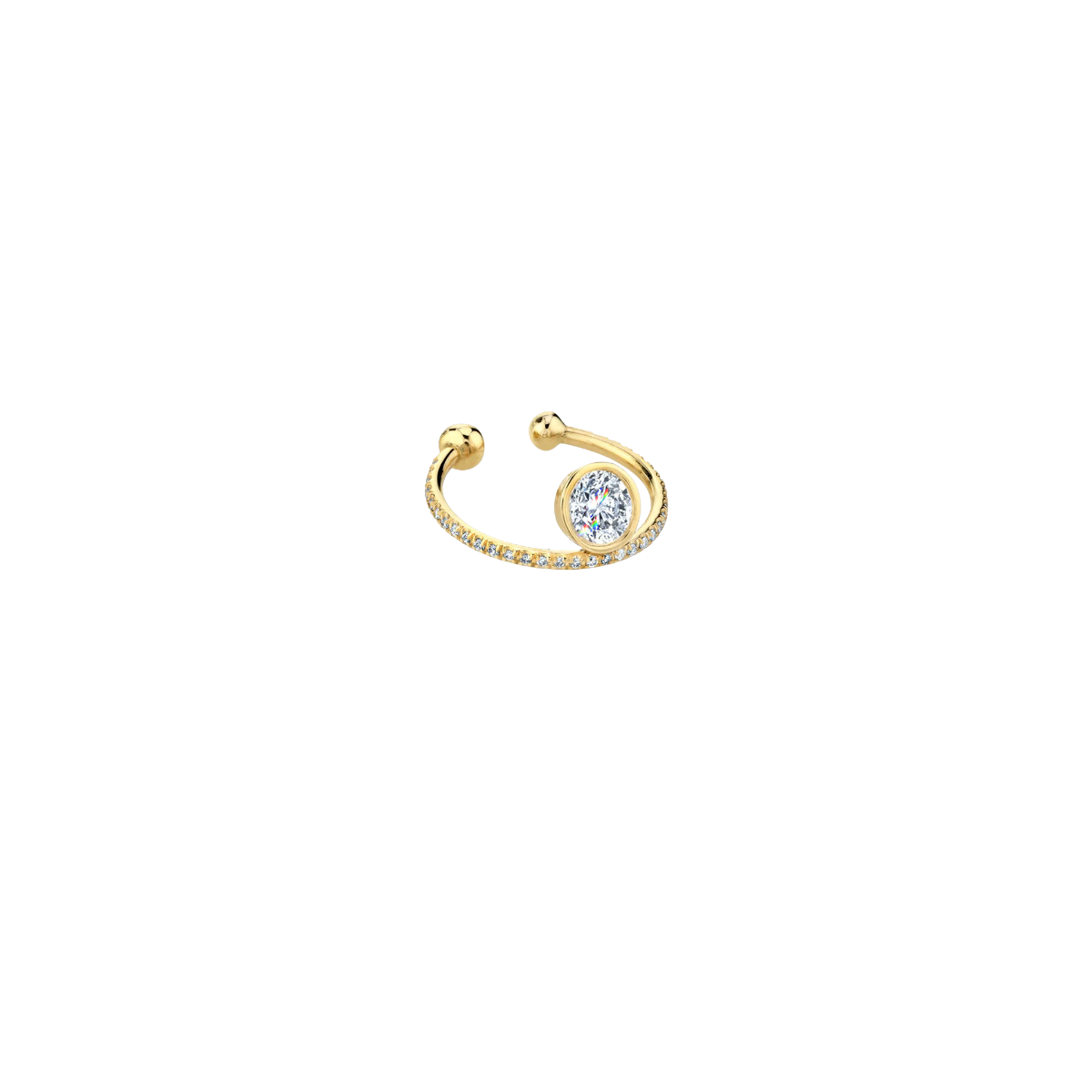 Disc ear cuff in vermeil gold embellished with a floating diamond and pavé white diamonds- Gabriela Artigas