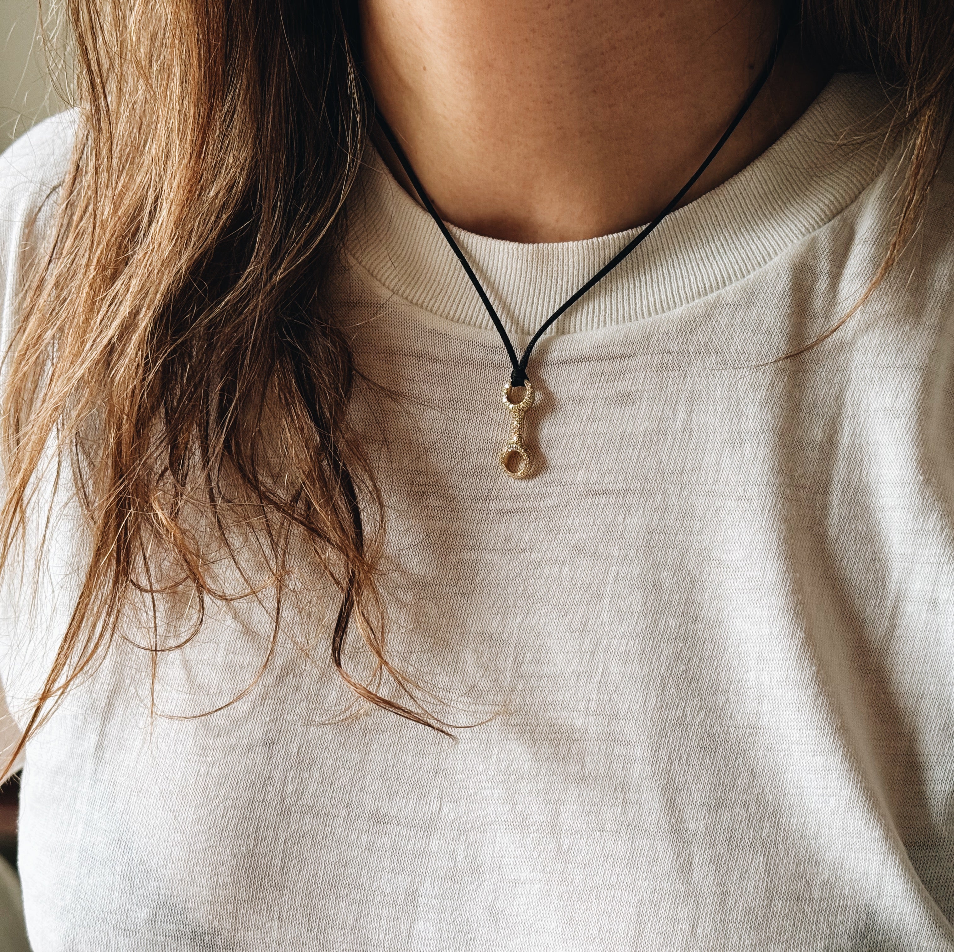 Double Beam Link with White Pavé Diamonds on Silky Cord Necklace - Gabriela Artigas + CO