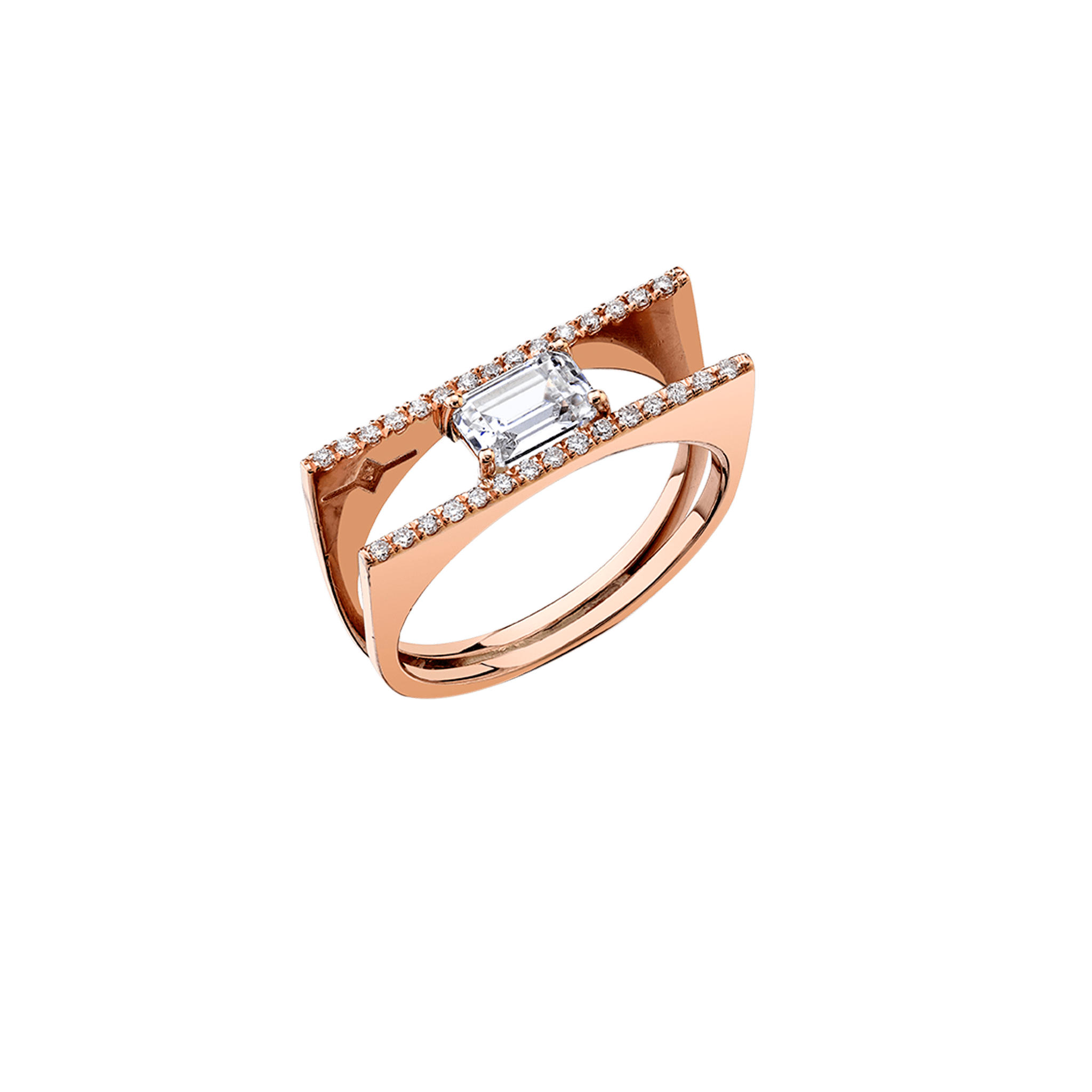 Dual axis ring featuring an emerald-cut diamond - Gabriela Artigas