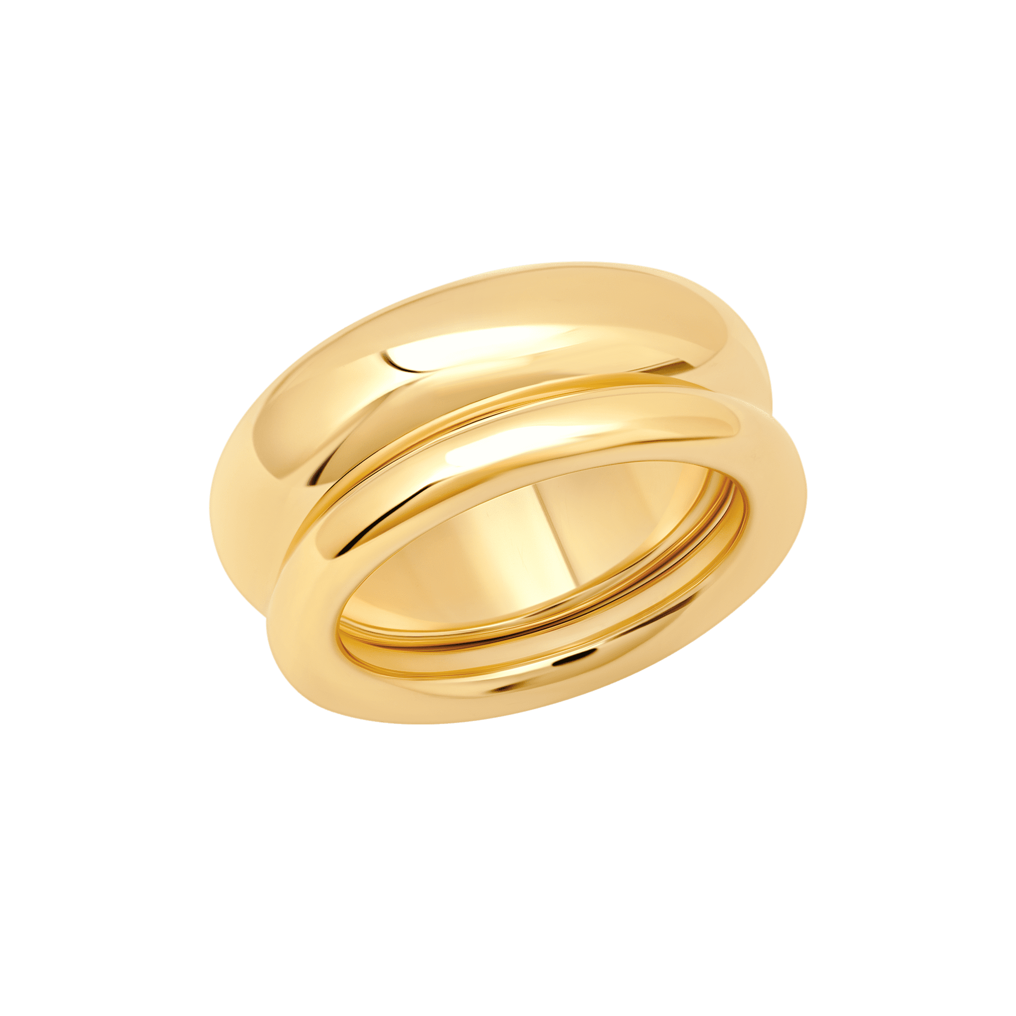Fashioned in yellow gold, the Bubble Ring highlights organic shapes with structured flair, intended as a hollow, smooth piece to wear individually or as a coordinated set - Gabriela Artigas