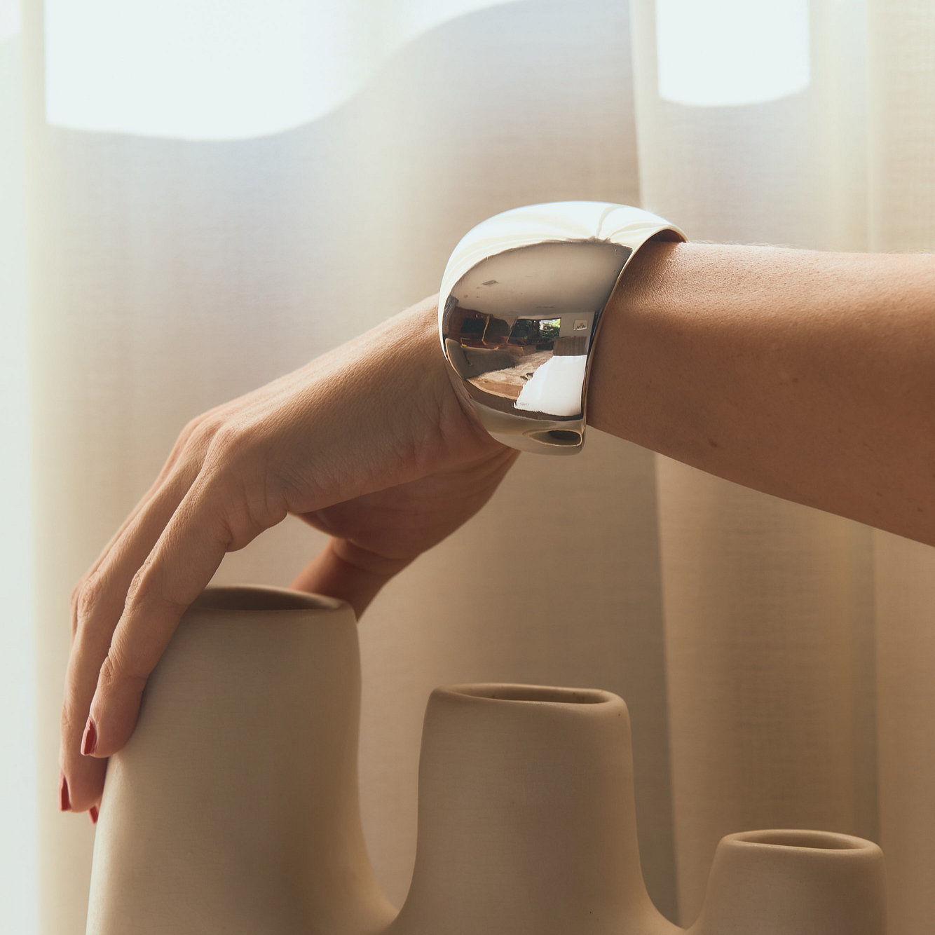 Gold bubble cuff bracelet with elegant flowing curves - Gabriela Artigas