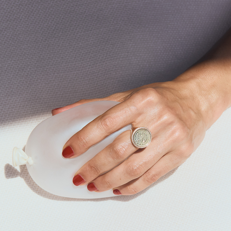 Vintage Coin Ring with White Pavé Diamonds - Gabriela Artigas + CO