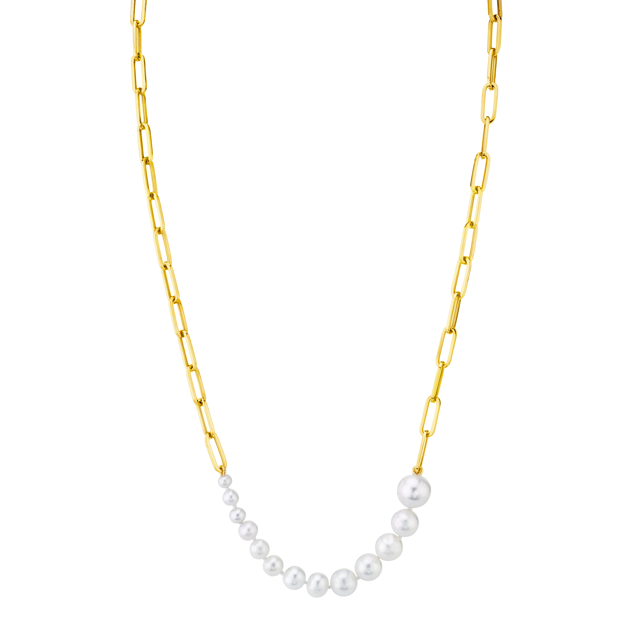 Delicate ascending pearls necklace on a rectangular chain - Gabriela Artigas