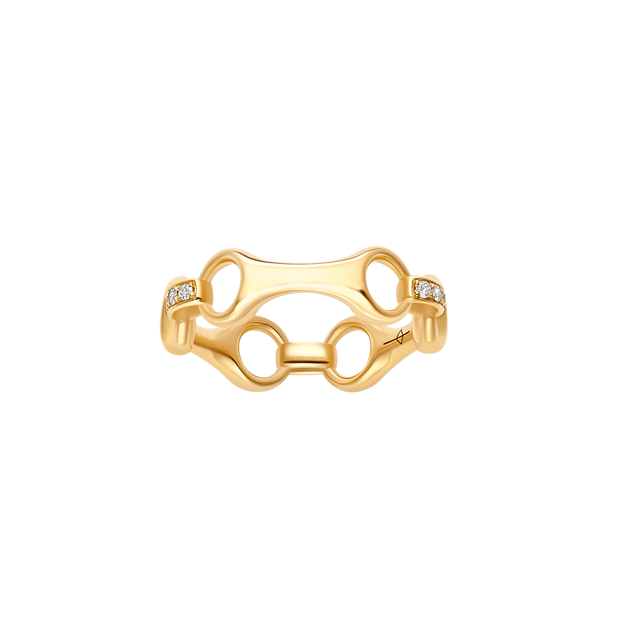 Gold ring with structured beam links and diamond connectors – architectural elegance meets subtle sparkle. Gabriela Artigas' signature refinement. #TimelessGlow