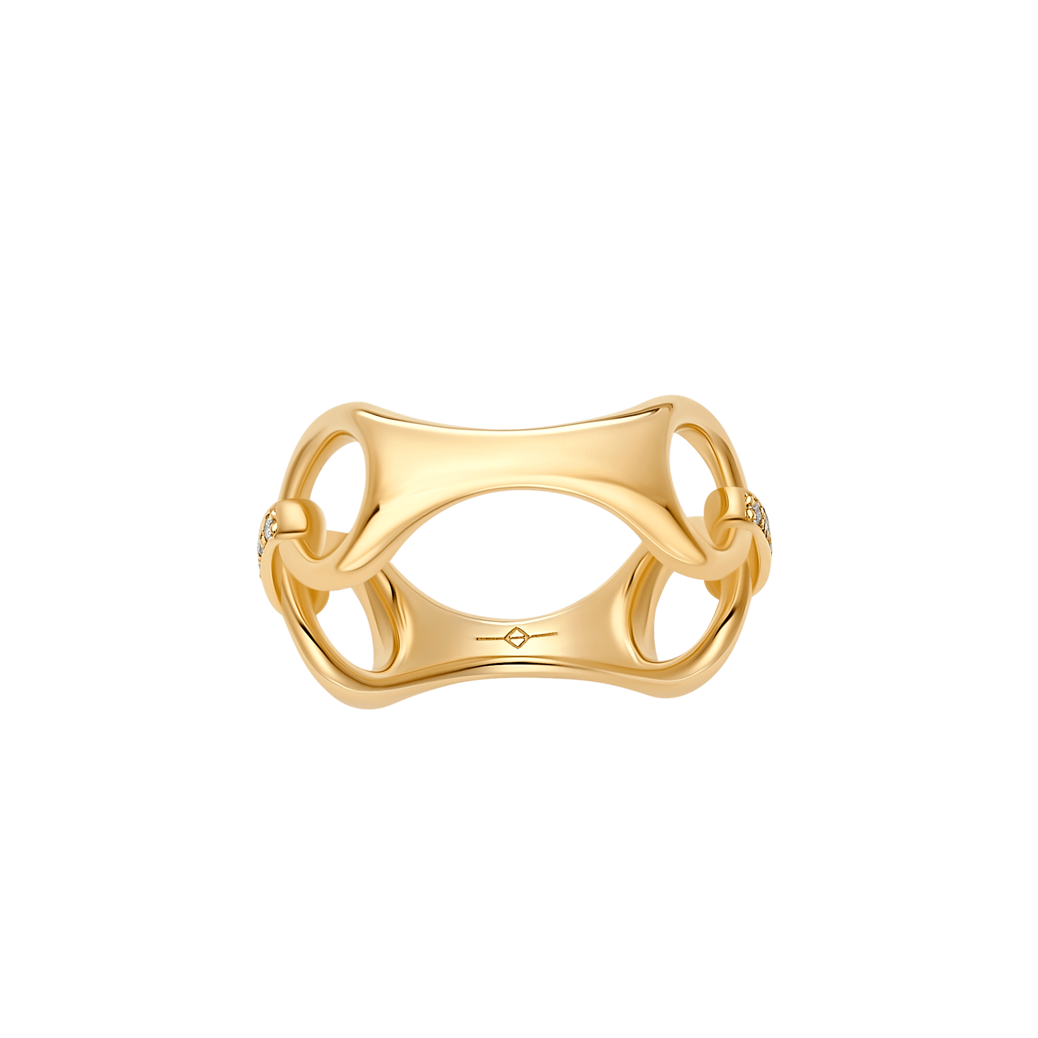 Gold Beam Ring inspired by the Double Beam Chain, blending structure and sophistication with dazzling white pave diamond connectors - Gabriela Artigas