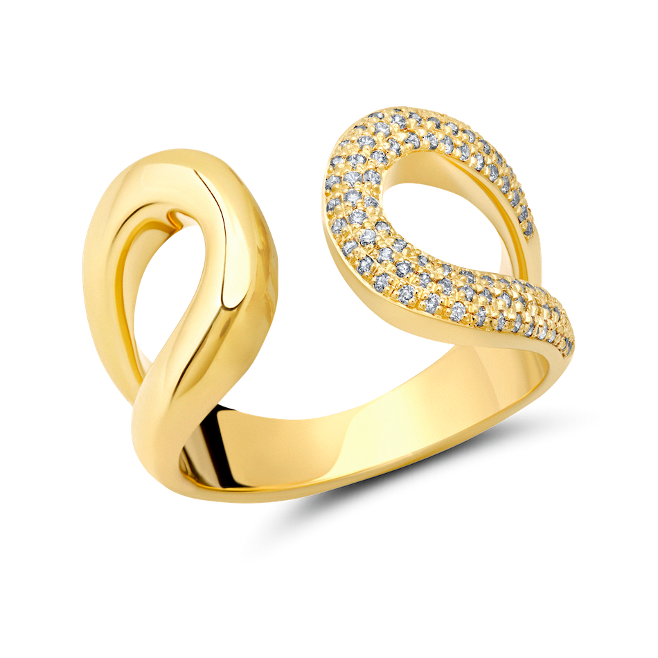 Double Beam Ring with One Side White Pavé Diamonds Double Beam Ring with One Side White Pavé Diamonds