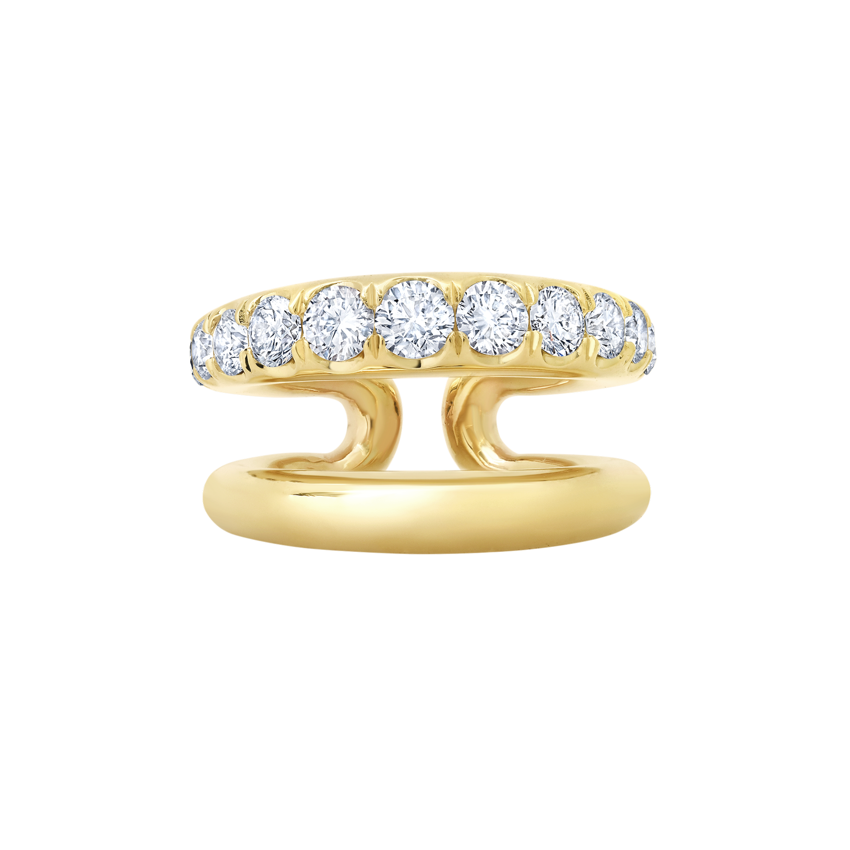 Bold and elegant twin tusk ring with fluid curves and sparkling diamonds, crafted in 14k yellow gold – Gabriela Artigas