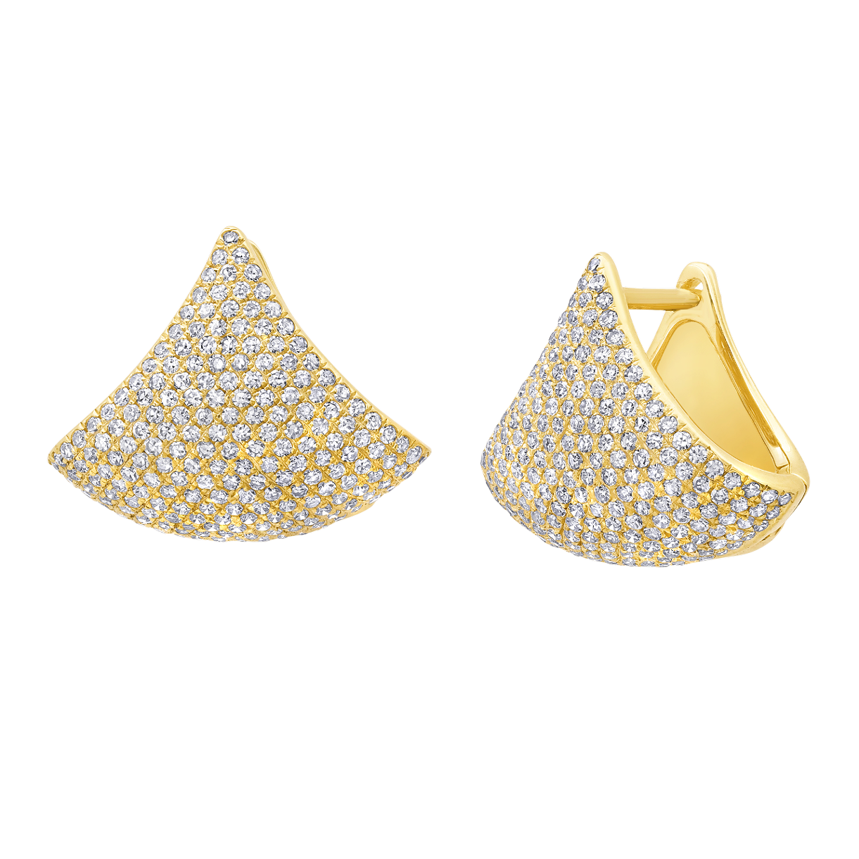 Large apse gold earrings covered in diamonds, designed to cradle the contour of the earlobe - Gabriela Artigas