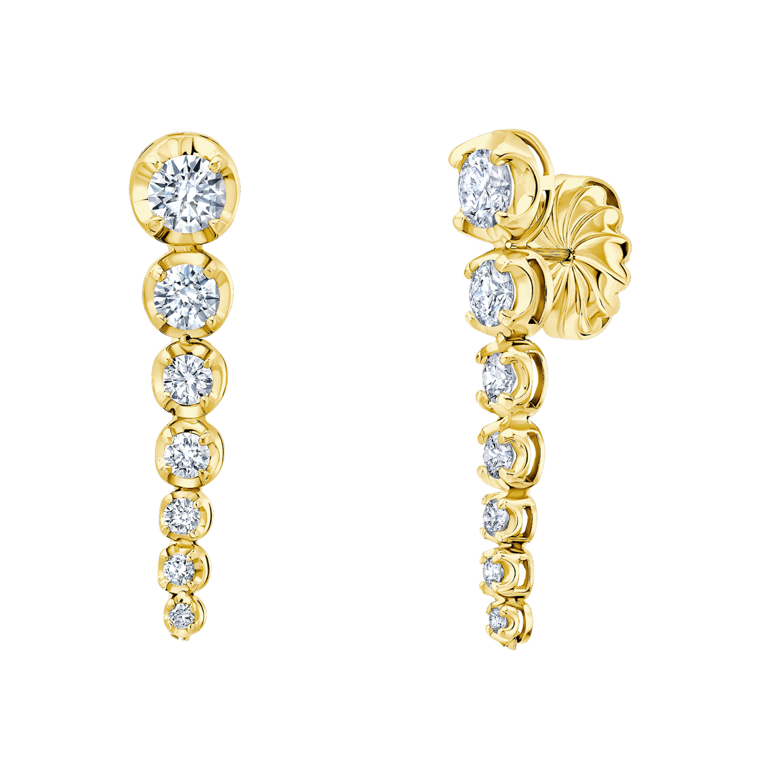 Gold Long Ascending Diamonds Tennis Earrings in 14K yellow gold, with diamonds cascading downward for an elegant, high-impact style - Gabriela Artigas