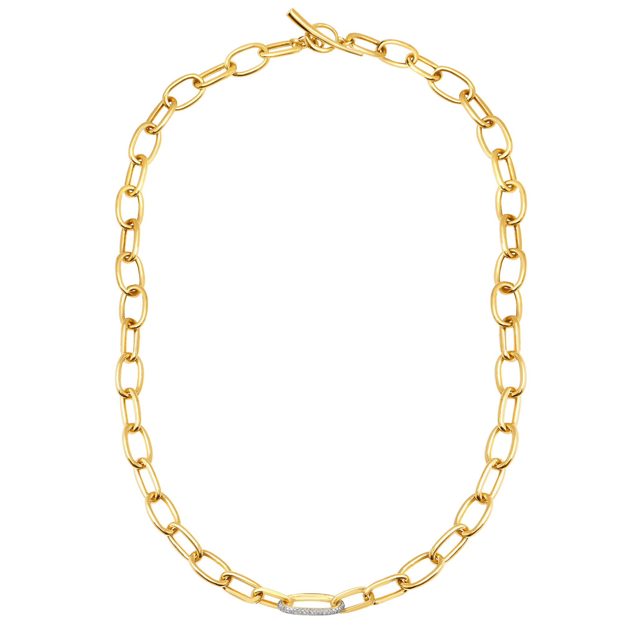Long Rectangular Chain Necklace with White Pavé Diamond Link - Gabriela Artigas + CO
