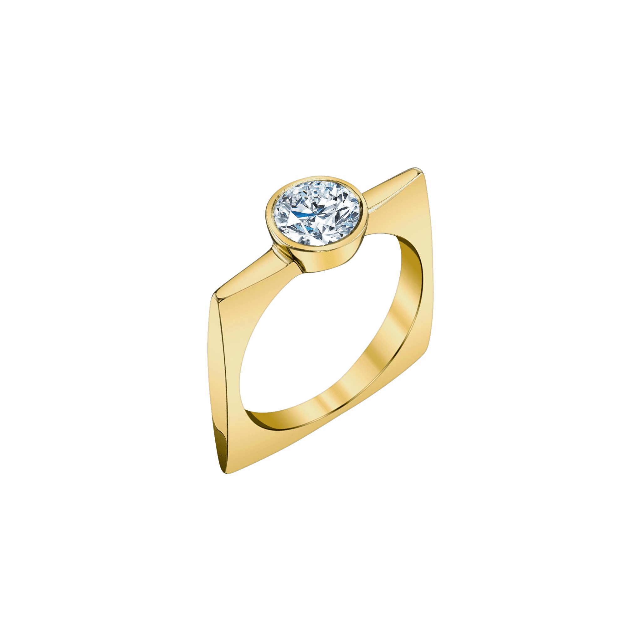 Luxury Pillar Square Ring in gold, with a thin square shape and central round diamond, evoking love’s elegant simplicity - Gabriela Artigas