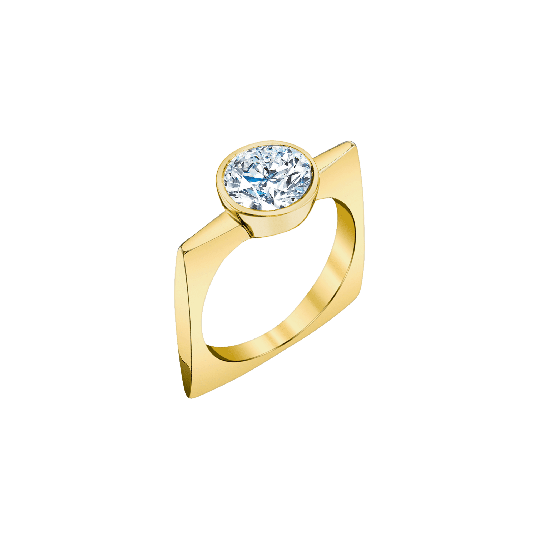 Gold Pillar Square Ring, a thin square-shaped statement piece with a round diamond at the top center, symbolizing love’s elegance - Gabriela Artigas