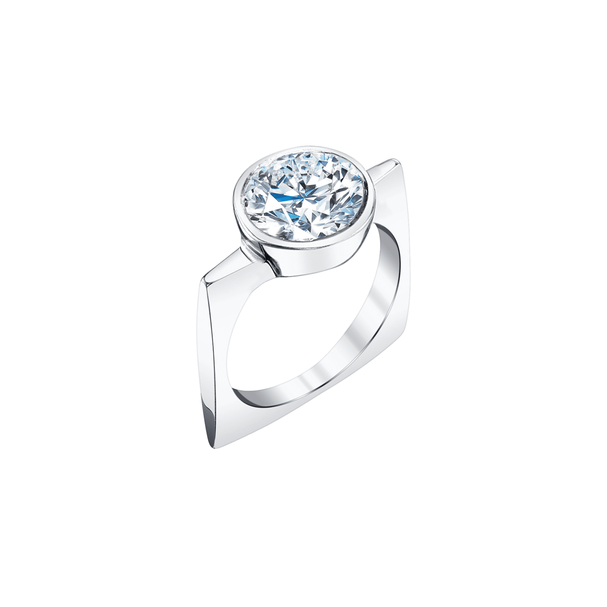 Pillar Square Ring in sterling silver, a sleek square design with a central round diamond, representing love with refined charm - Gabriela Artigas