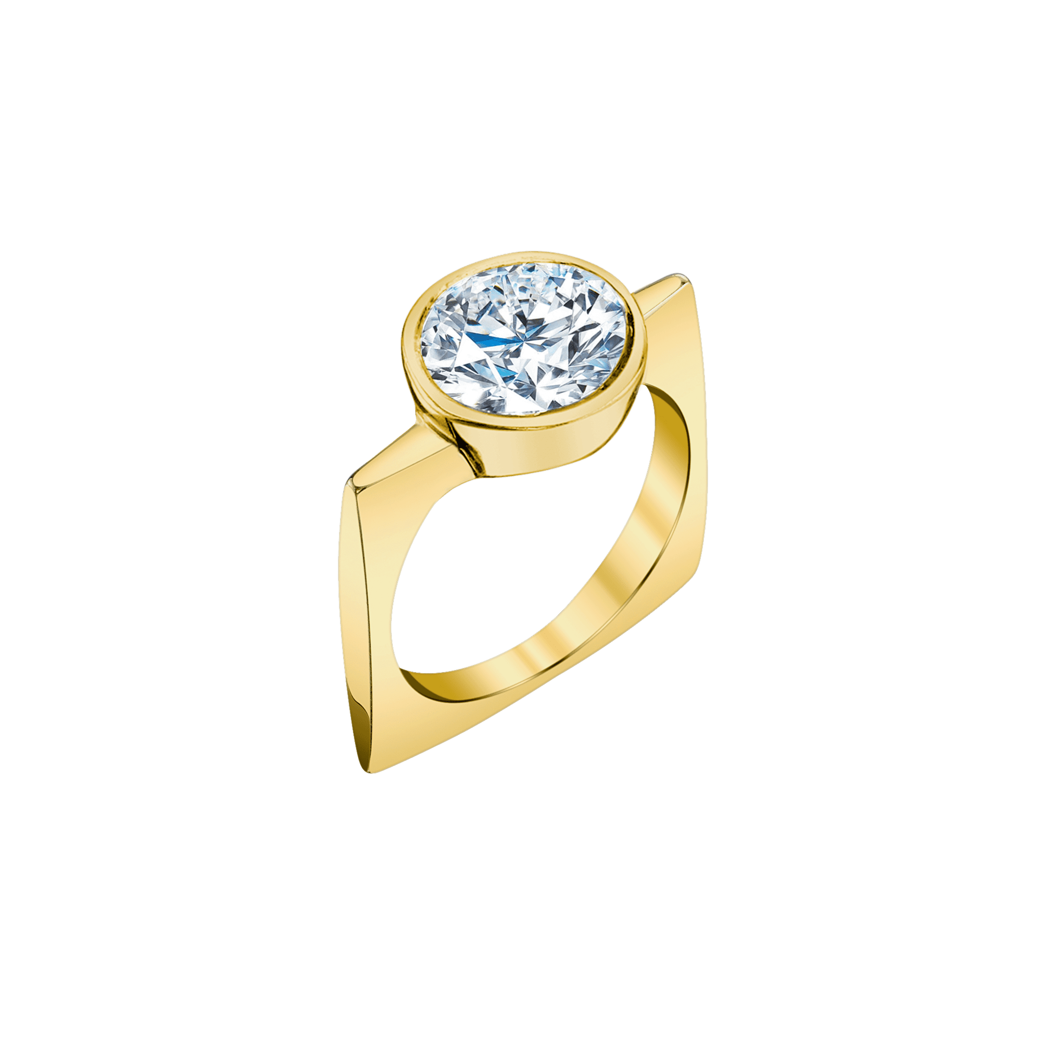 Thin gold Pillar Square Ring, adorned with a round diamond at the top, embodying minimalist elegance and timeless love - Gabriela Artigas