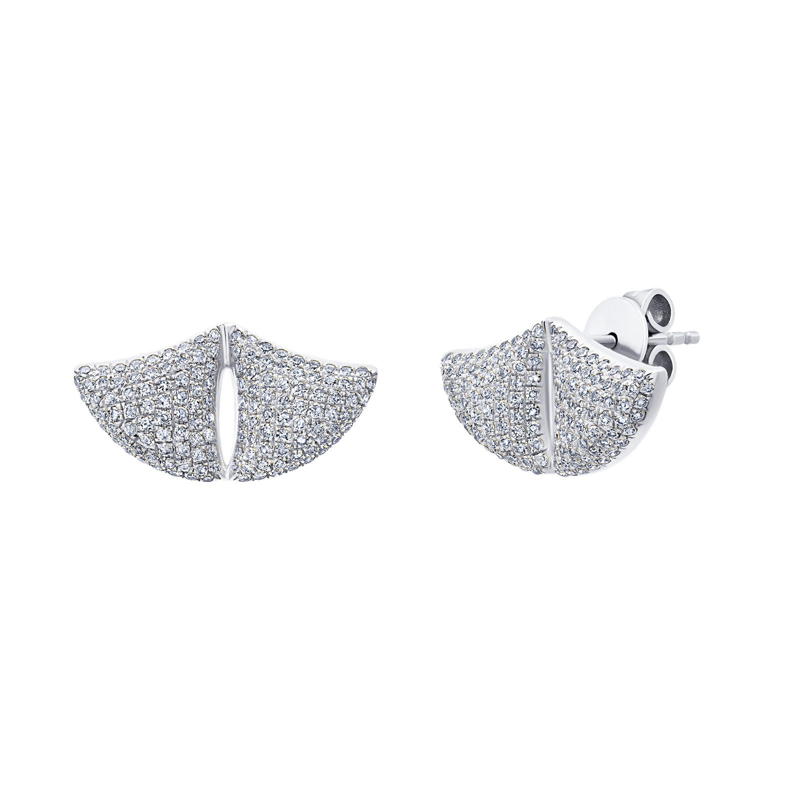 Unique white gold Double Small Apse Earring, with a hinged design cradling the ear and white pavé diamonds for a radiant, modern look - Gabriela Artigas