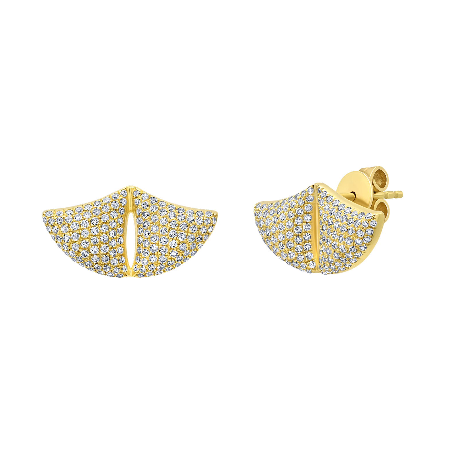 Yellow gold Double Small Apse Earring, featuring a hinged structure that follows the ear’s curve, adorned with white pavé diamonds for bold glamour - Gabriela Artigas