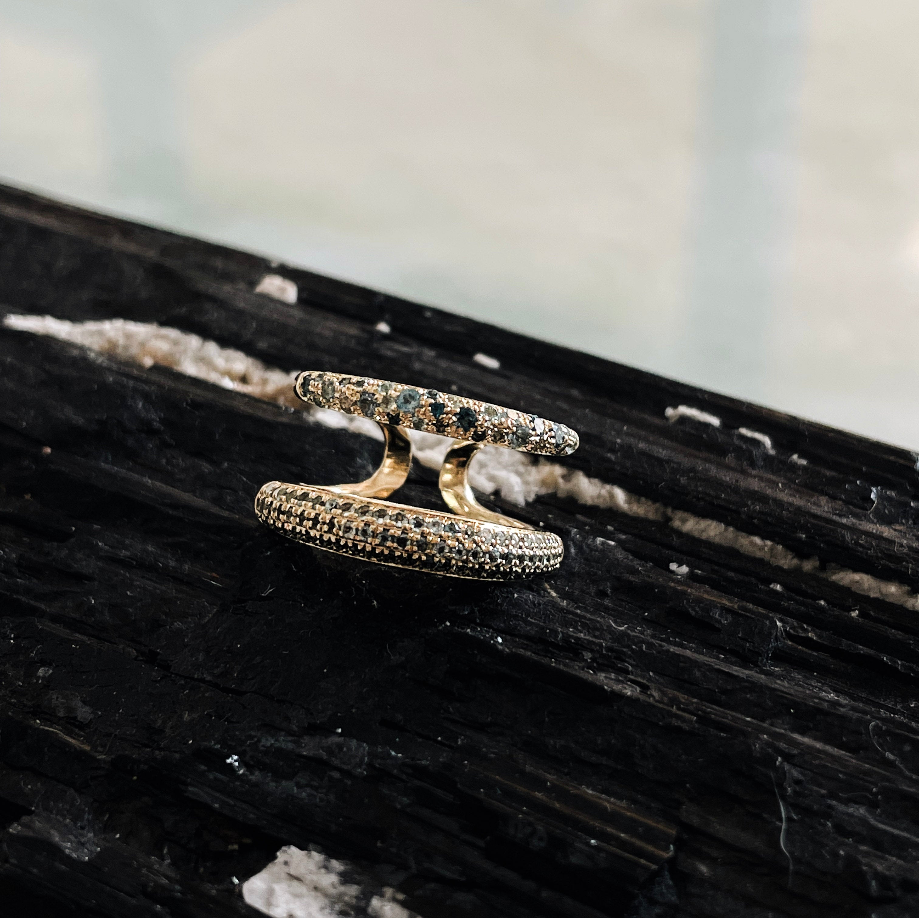 Twin Tusk Ring with Double Pavé Aquamarines - Gabriela Artigas