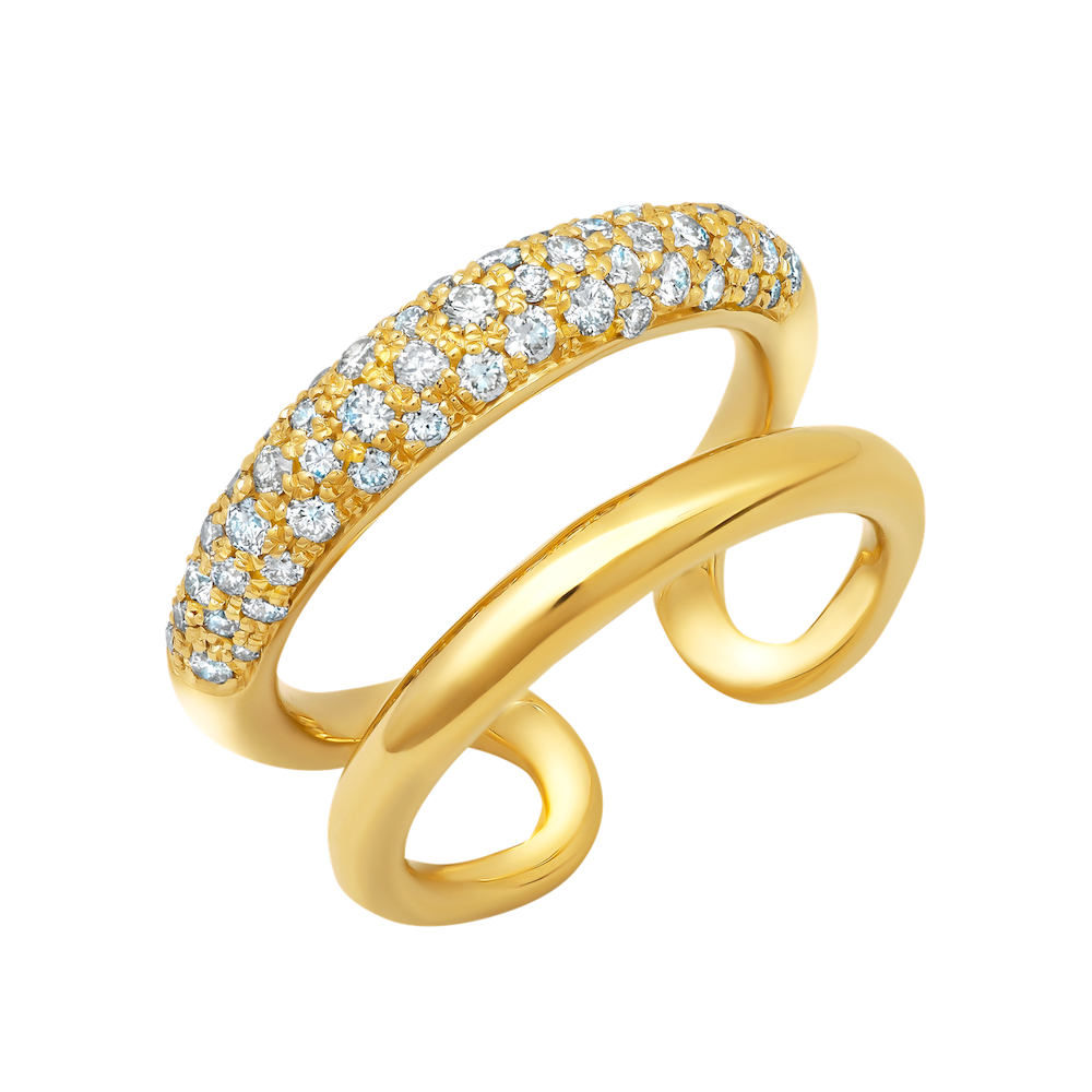 Stunning engagement ring stack, showcasing vermeil gold bands paired with radiant white diamonds - Gabriela Artigas