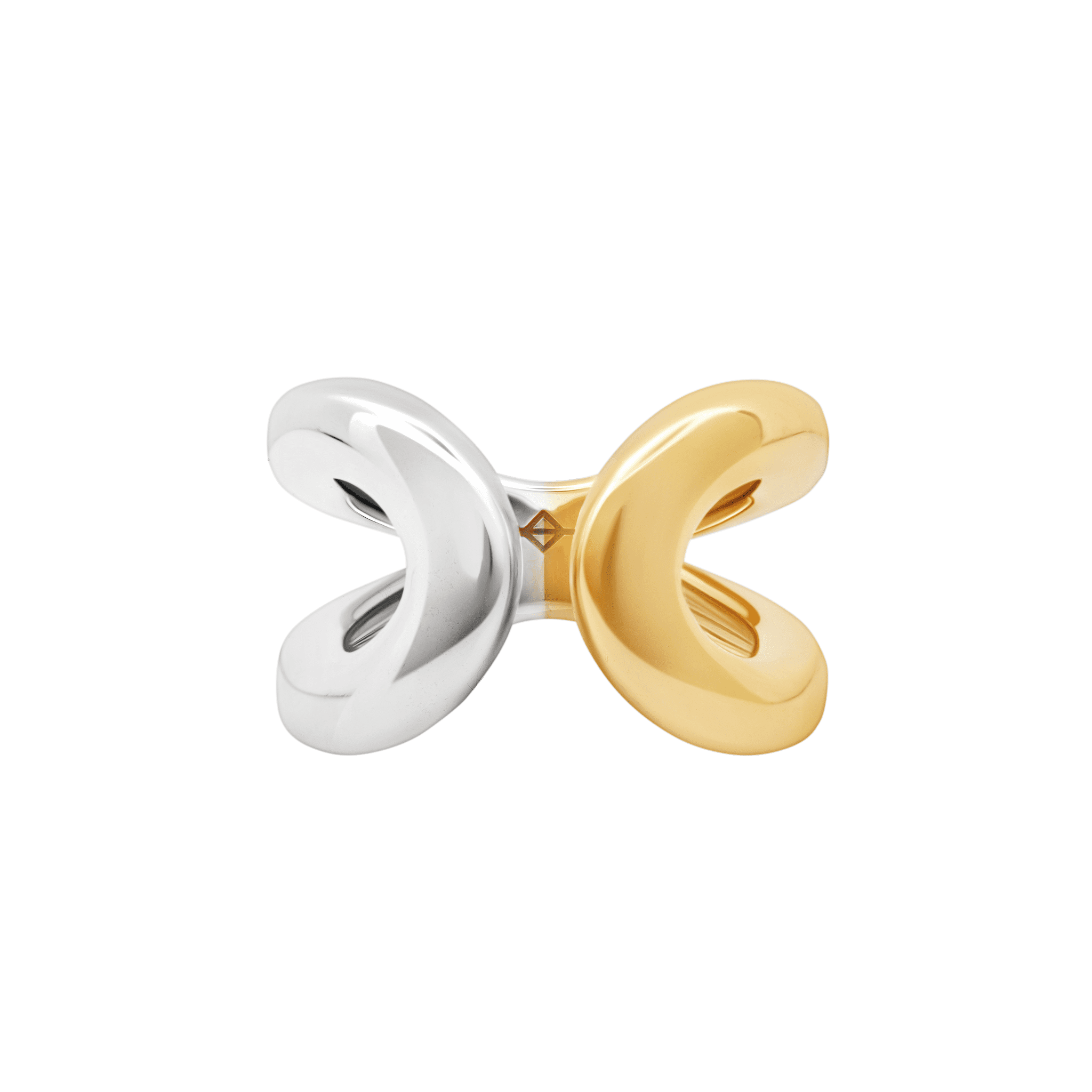 Structural 14K yellow gold and sterling silver ring, balancing symmetry with soft curves and negative space for elegance - Gabriela Artigas