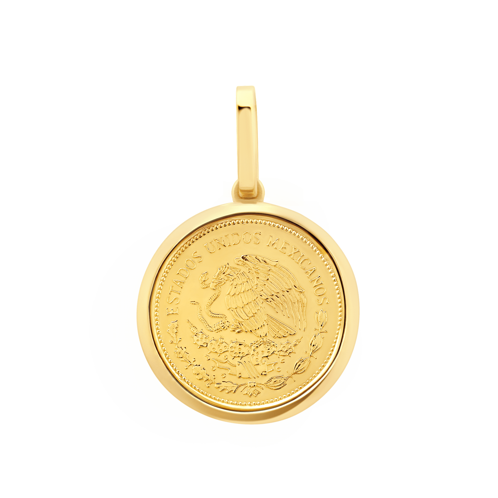 Limited edition vintage Mexican coin, beautifully framed in yellow gold plated pendant – a standout piece from the collection – Gabriela Artigas