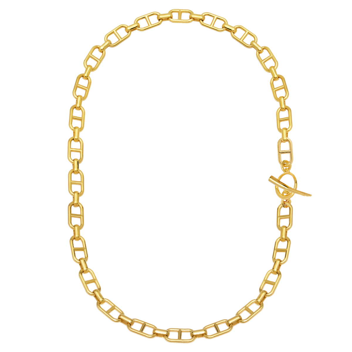 The gold vermeil Stirrup Link Chain Necklace showcases a sophisticated design with dual stirrups mirroring each other, anchored by the signature Tusk Clasp for a refined aesthetic - Gabriela Artigas
