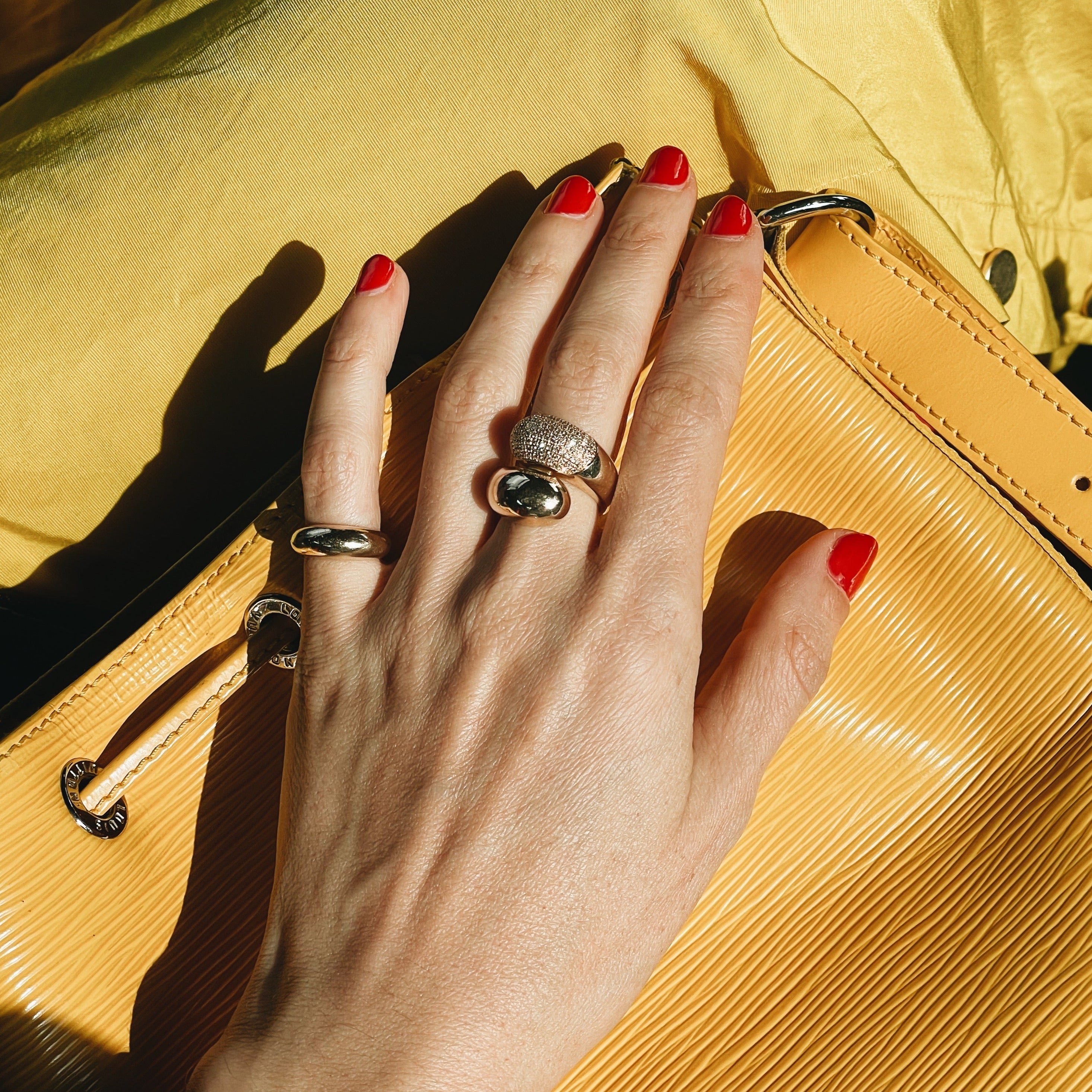 Double apse ring featuring one side adorned with white pavé diamonds - Gabriela Artigas