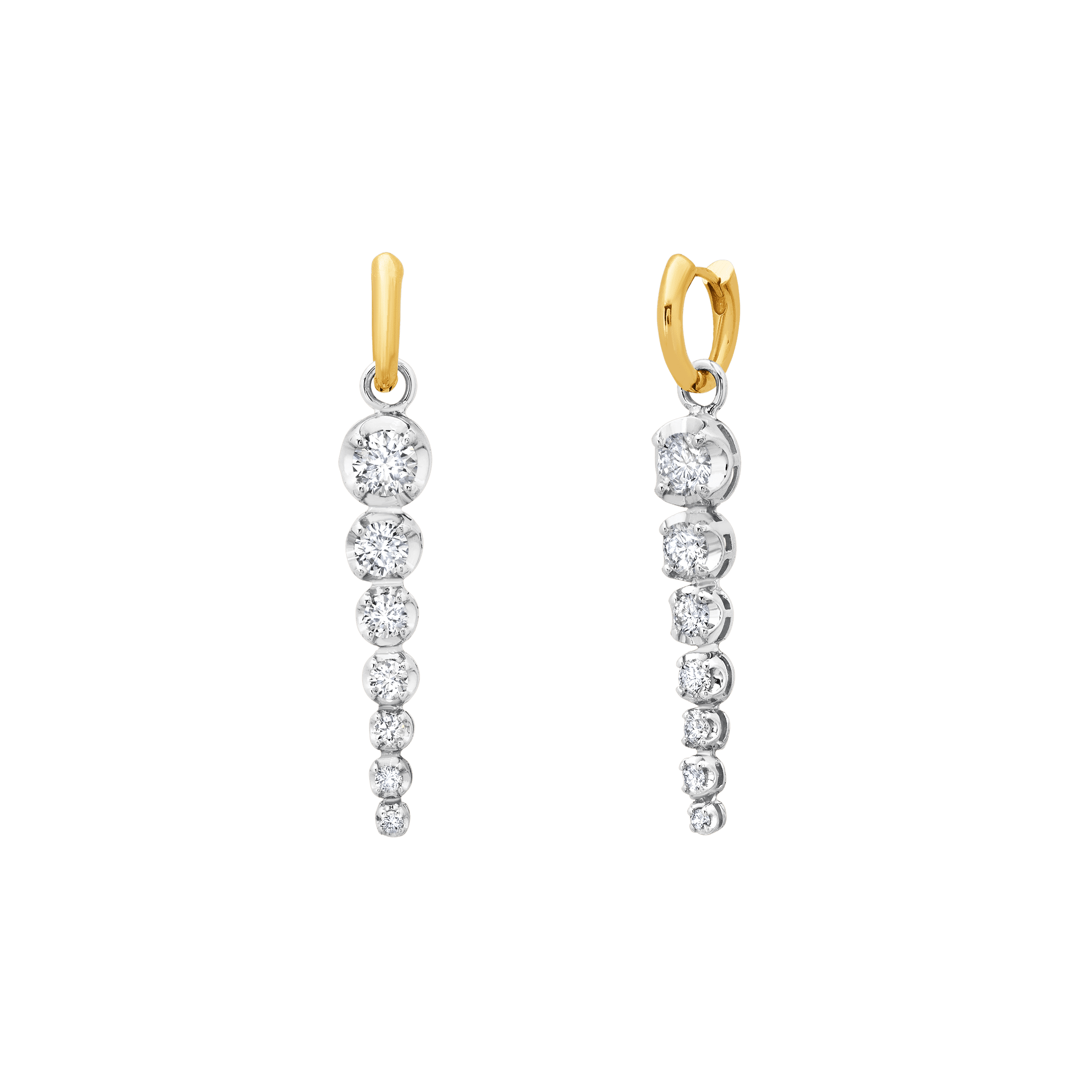 gold and white gold huggie earrings with a gracefully ascending diamond design - Gabriela Artigas