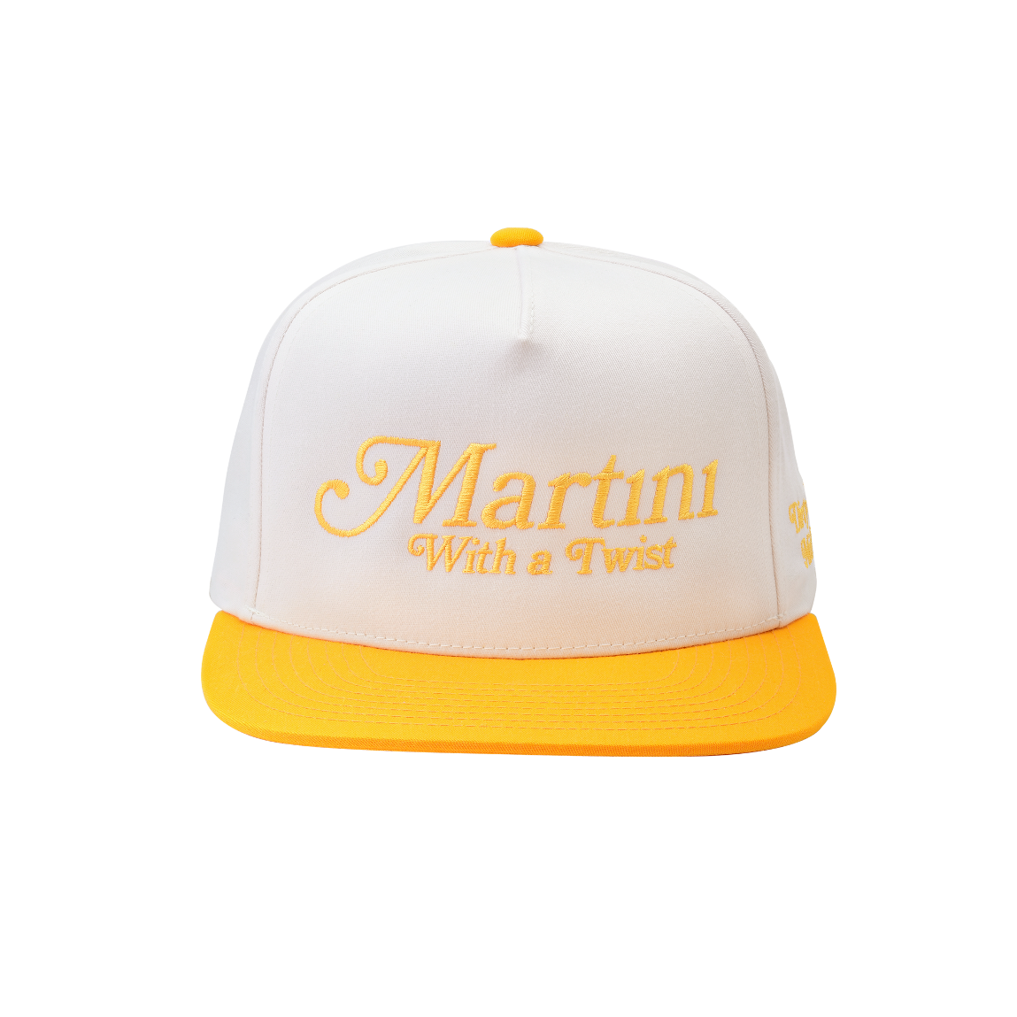 Statement white and yellow Margarita Hat with witty cocktail embroidery, paired with a Ray Key Chain shaped as a double beam for a unique accessory duo - Gabriela Artigas