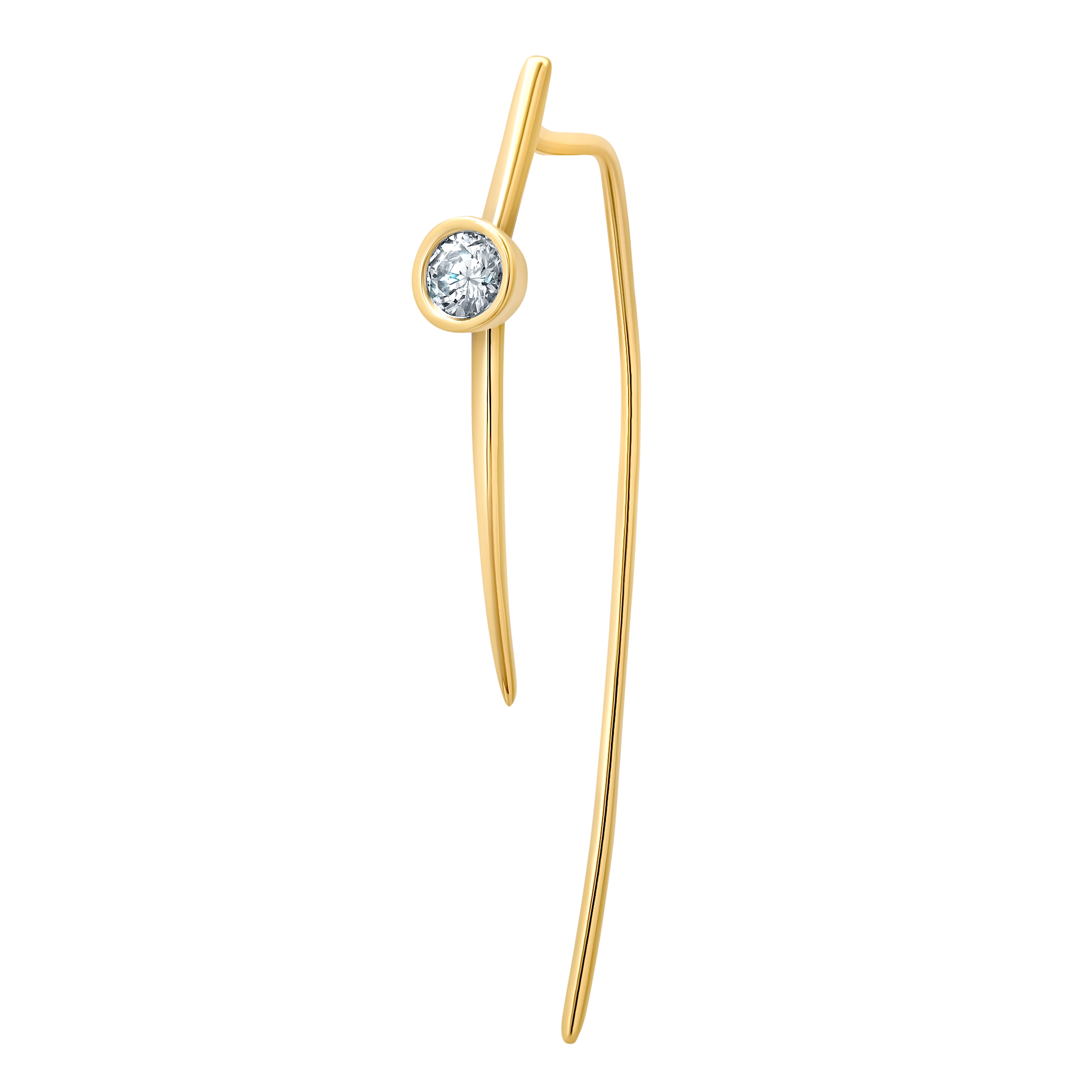 pull-through tusk-shaped gold earring with a floating diamond set at the front - Gabriela Artigas