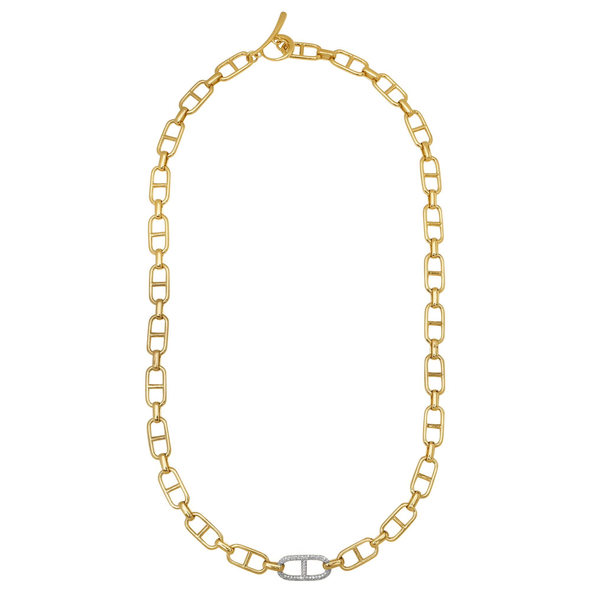 gold stirrup link necklace is designed with one diamond stirrup and a sleek tusk clasp - Gabriela Artigas
