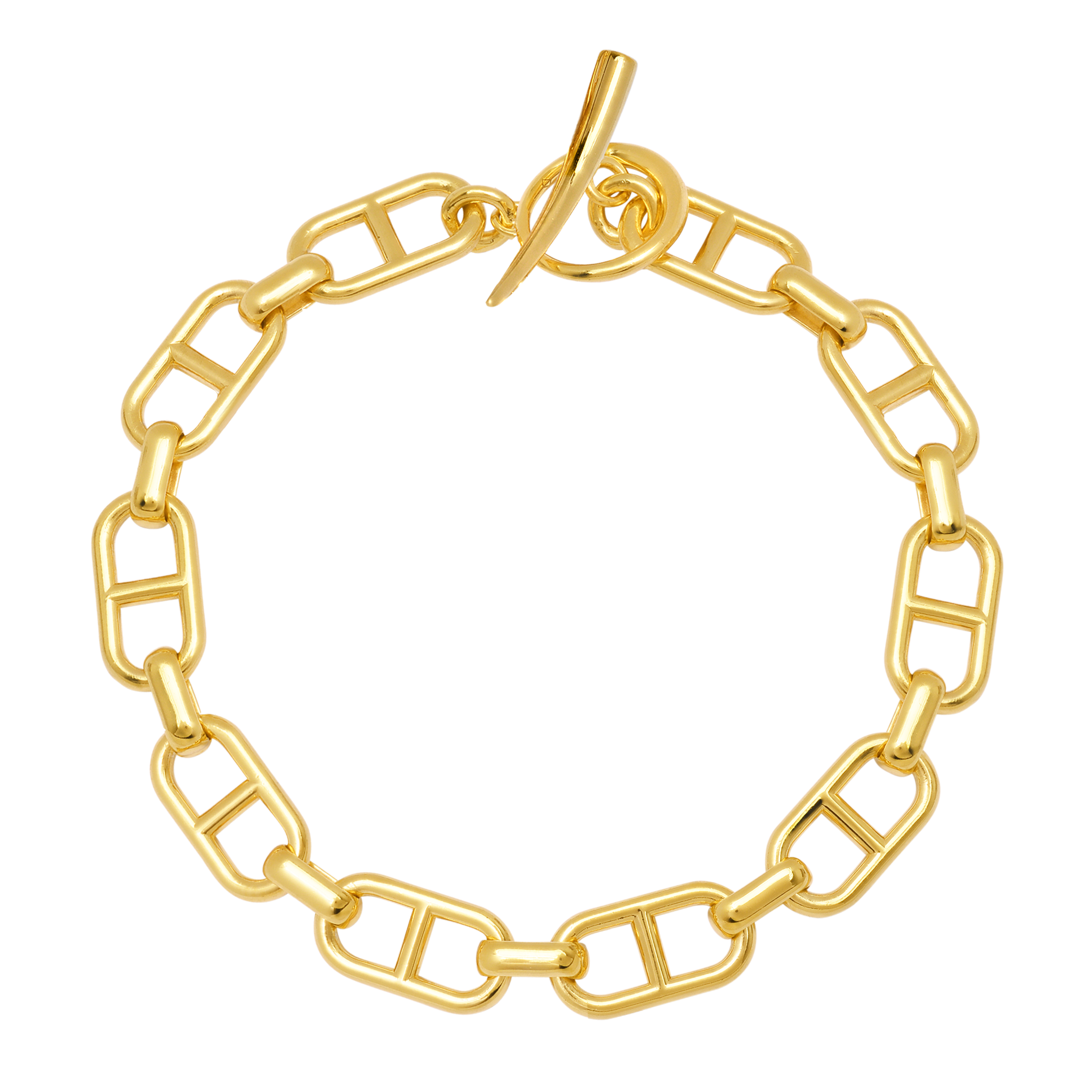 Stirrup Link Chain Bracelet in 14K yellow gold, featuring two mirrored stirrup links and a signature Tusk clasp - Gabriela Artigas