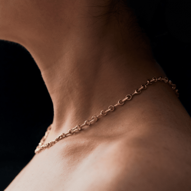 Double Beam chain necklace, 15mm links in polished 14K gold, refined piece that pairs with riding wear and luxury equestrian aesthetic
