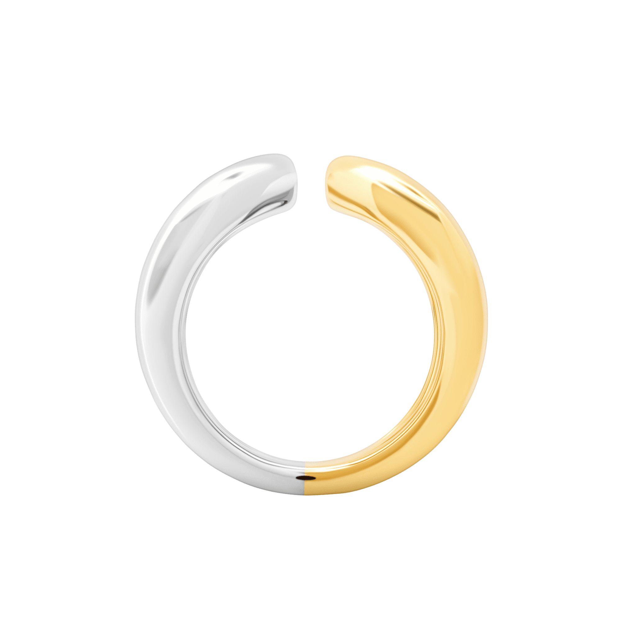 The Grande Twin Tusk Ring, a 14K yellow gold and sterling silver masterpiece, intertwines duality and equilibrium in a continuous loop, echoing the Artigas sisters’ partnership with bold, harmonious elegance - Gabriela Artigas