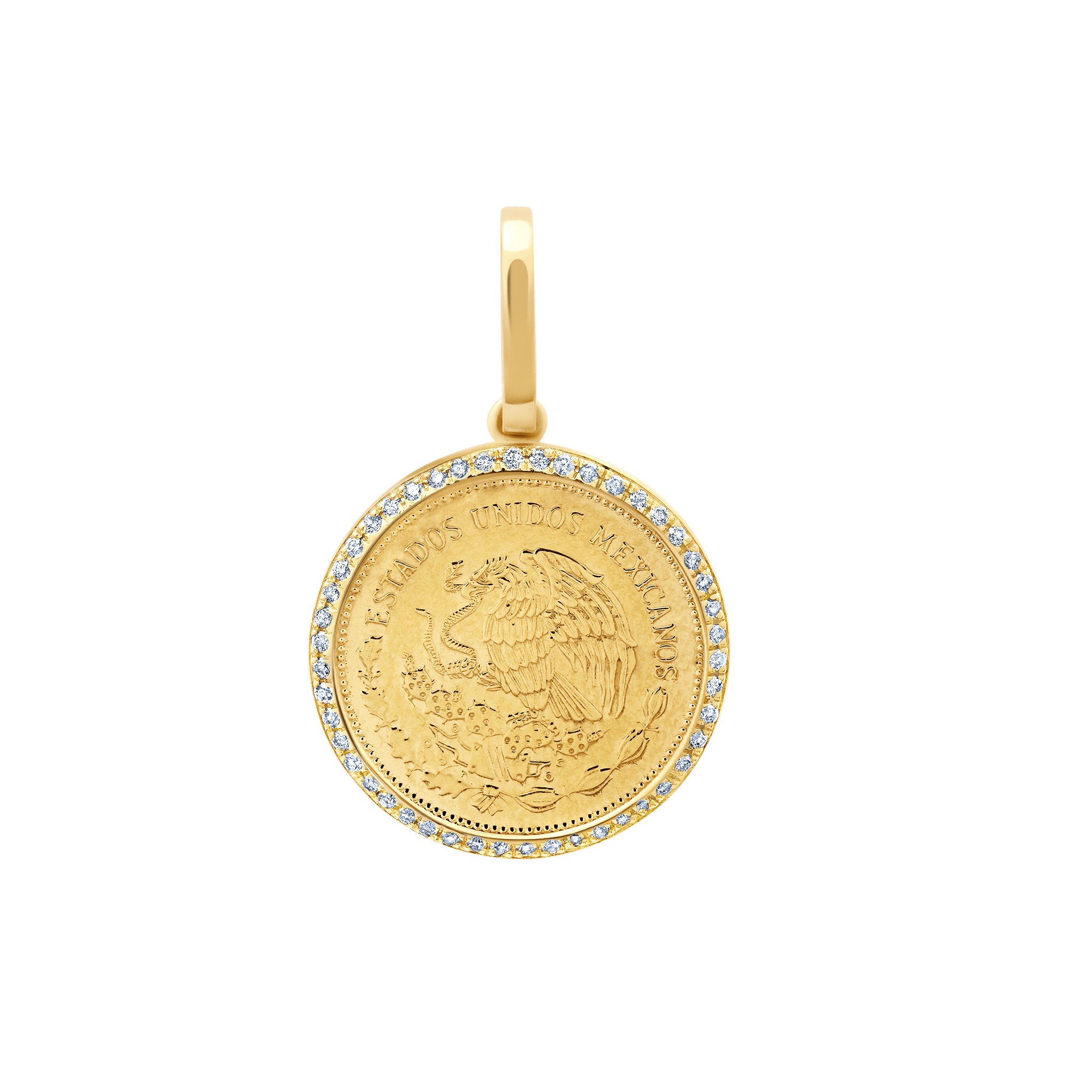 vintage Mexican coin Pendant surrounded by white pavé diamonds - Gabriela Artigas