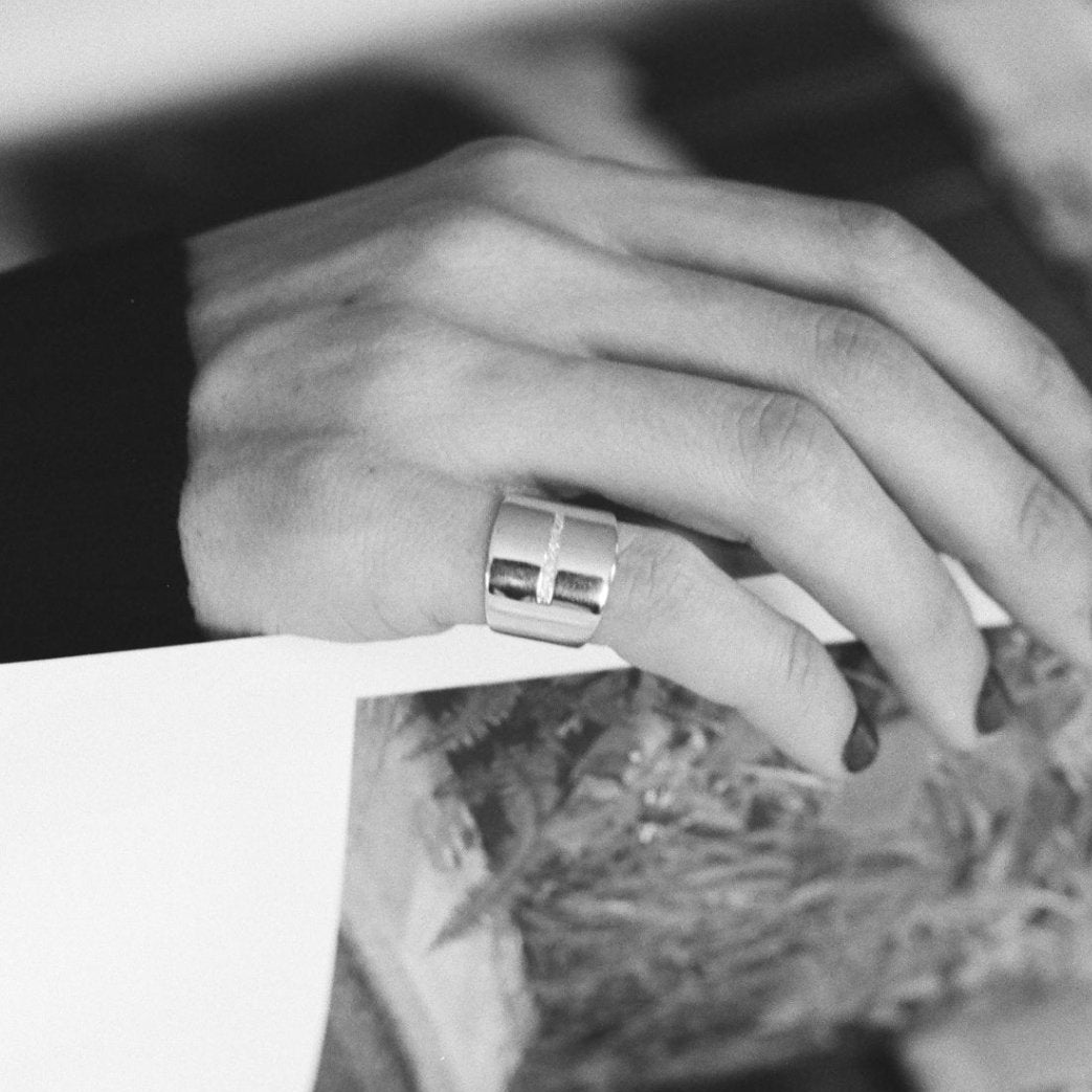 Cigar Band Ring with Row of White Pavé Diamonds - Gabriela Artigas + CO
