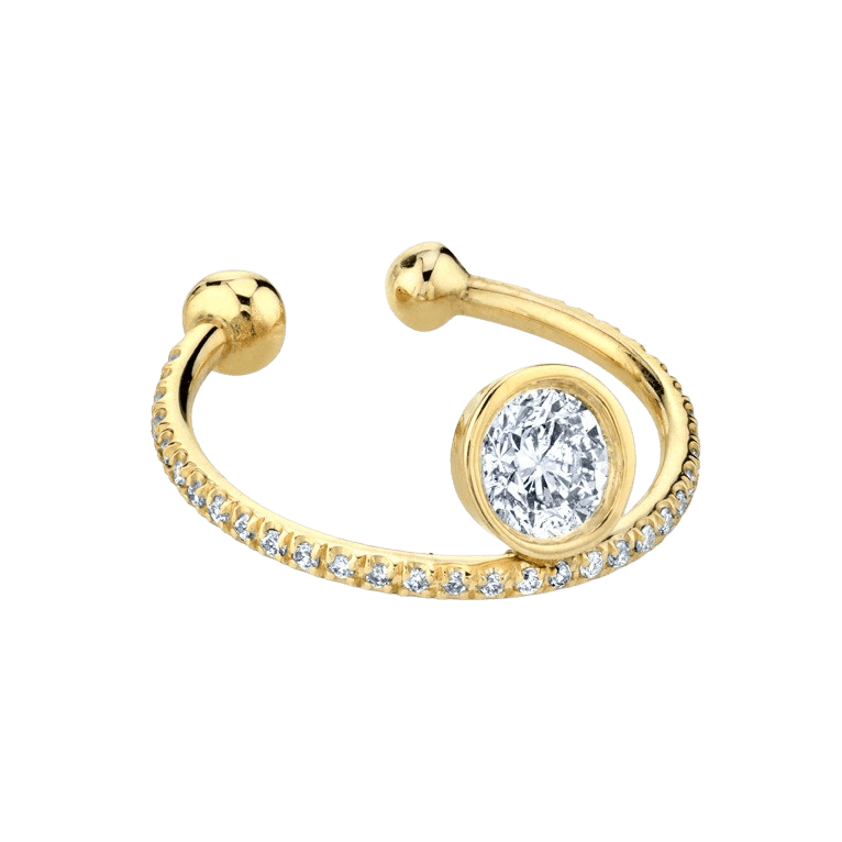 Disc Ear Cuff with Floating Diamond and Pavé White Diamonds - Gabriela Artigas + CO
