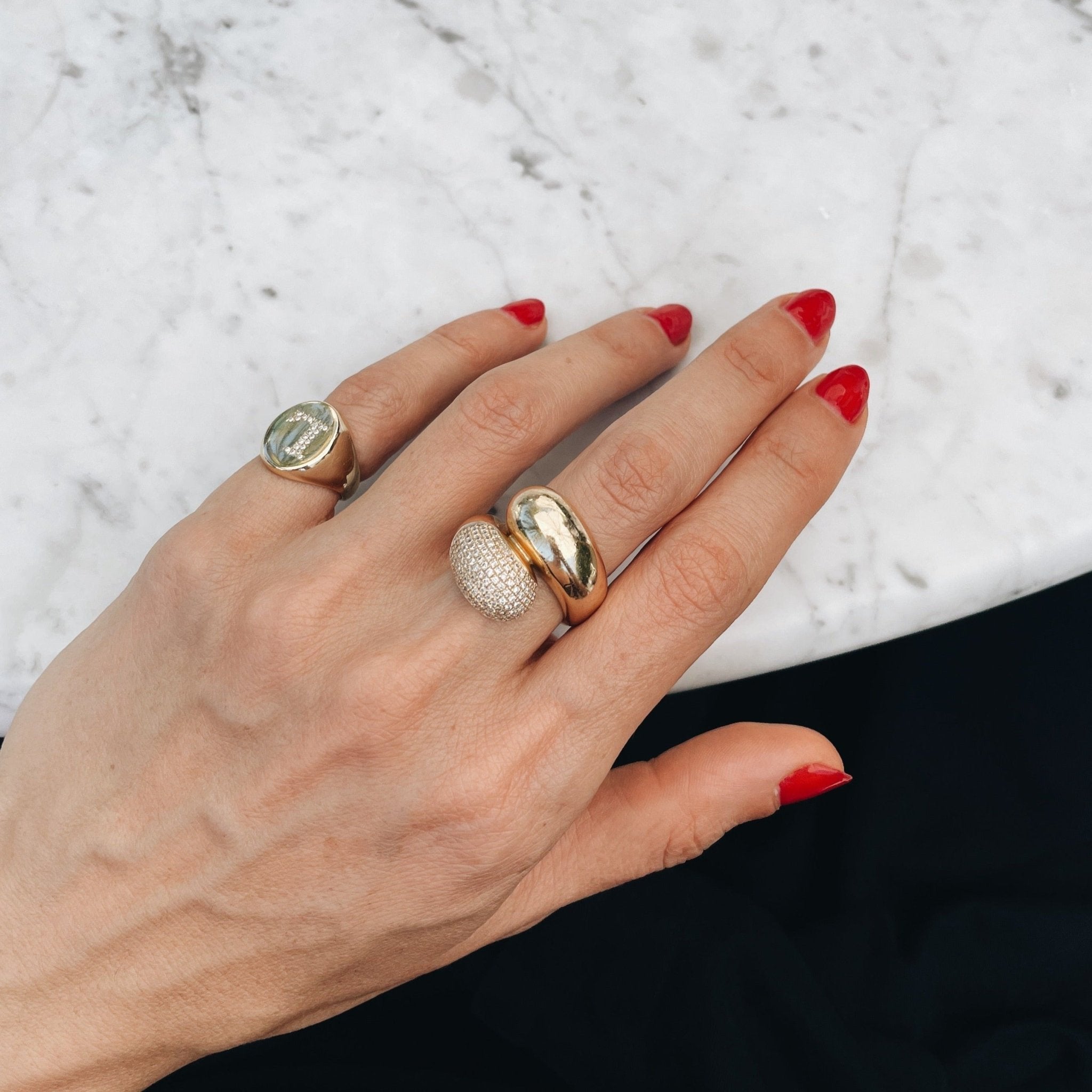 Double Apse Ring with One Side White Pavé Diamonds - Gabriela Artigas + CO
