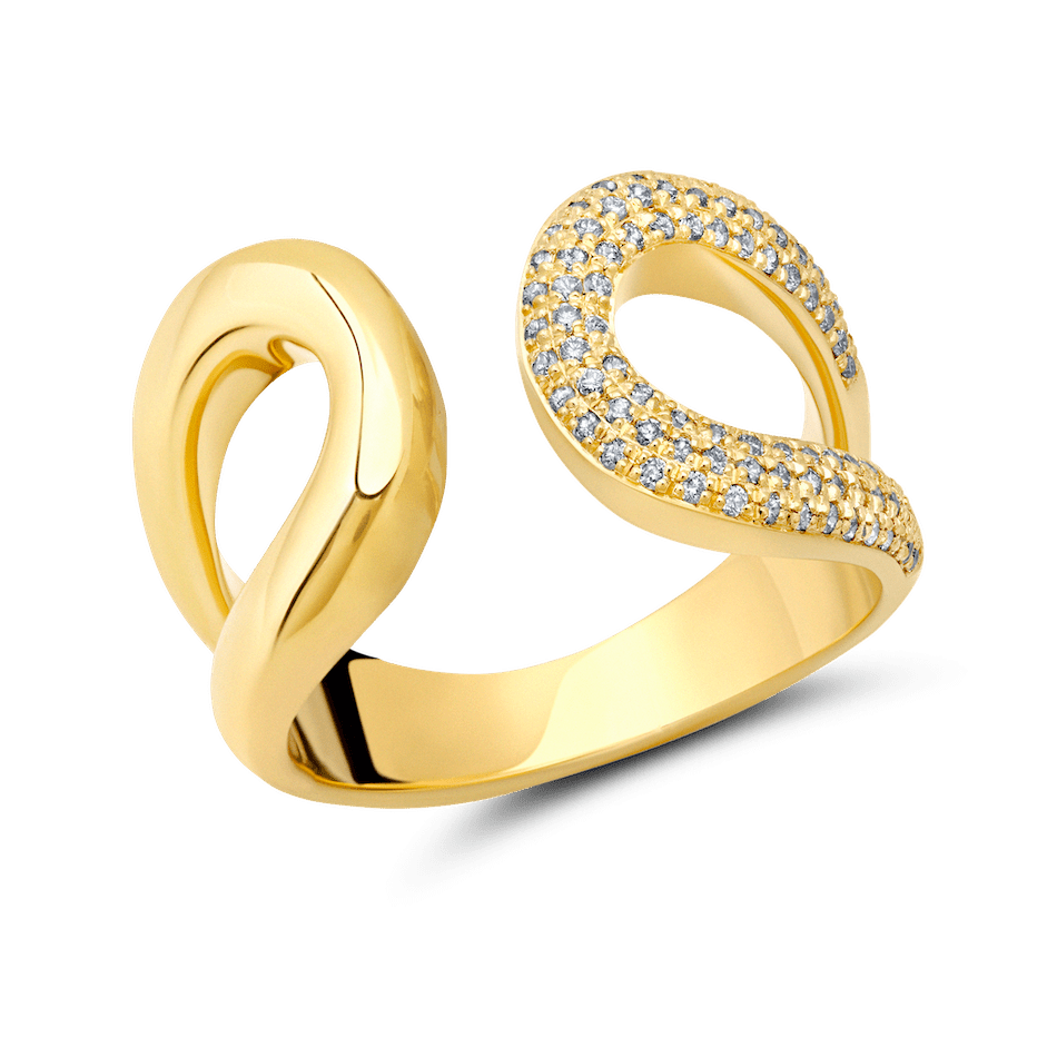 Double Beam Ring with One Side White Pavé Diamonds - Gabriela Artigas + CO