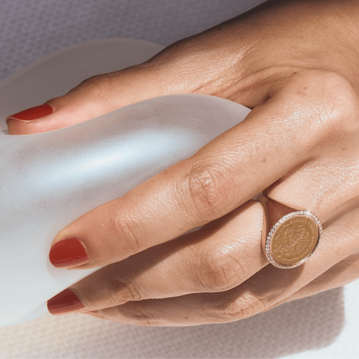 Fine Vintage Coin Ring with White Pavé Diamonds – view 4