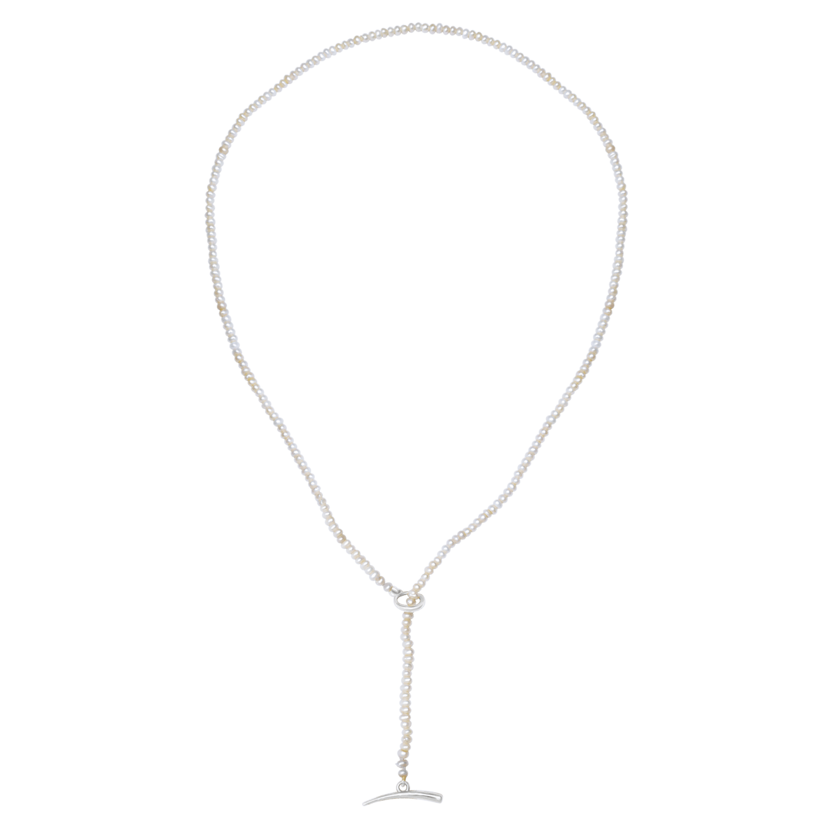 Gabriela Artigas Pearl Necklace with Tusk Clasp — sterling silver tusk clasp detail — white background